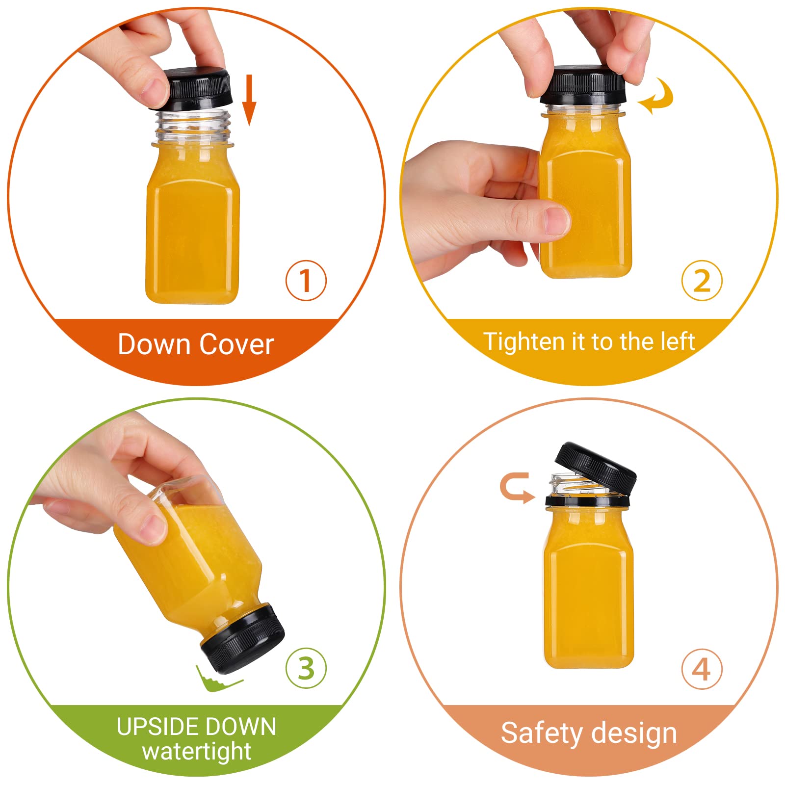 24 Bottiglie Di Plastica Vuote Da 400 Ml - PET Trasparente Con Coperchio - Per Frullati E Succhi