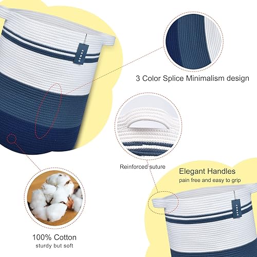 Miniatura 4 de COMSE Cesta de manta extra grande, canasta alta para ropa sucia, cesta de guardería, 15.7 x 21.7 pulgadas, cesta de ropa tejida con cuerda de