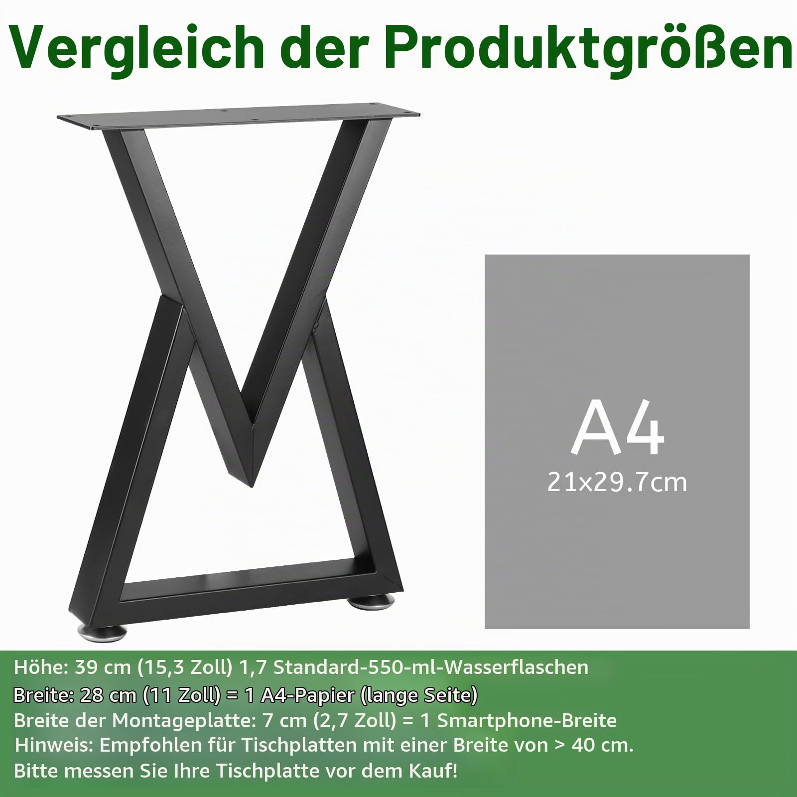 LALAGO 2 Stück Tischgestell V-Typ Schwarz bis 250kg, 28 × 39cm