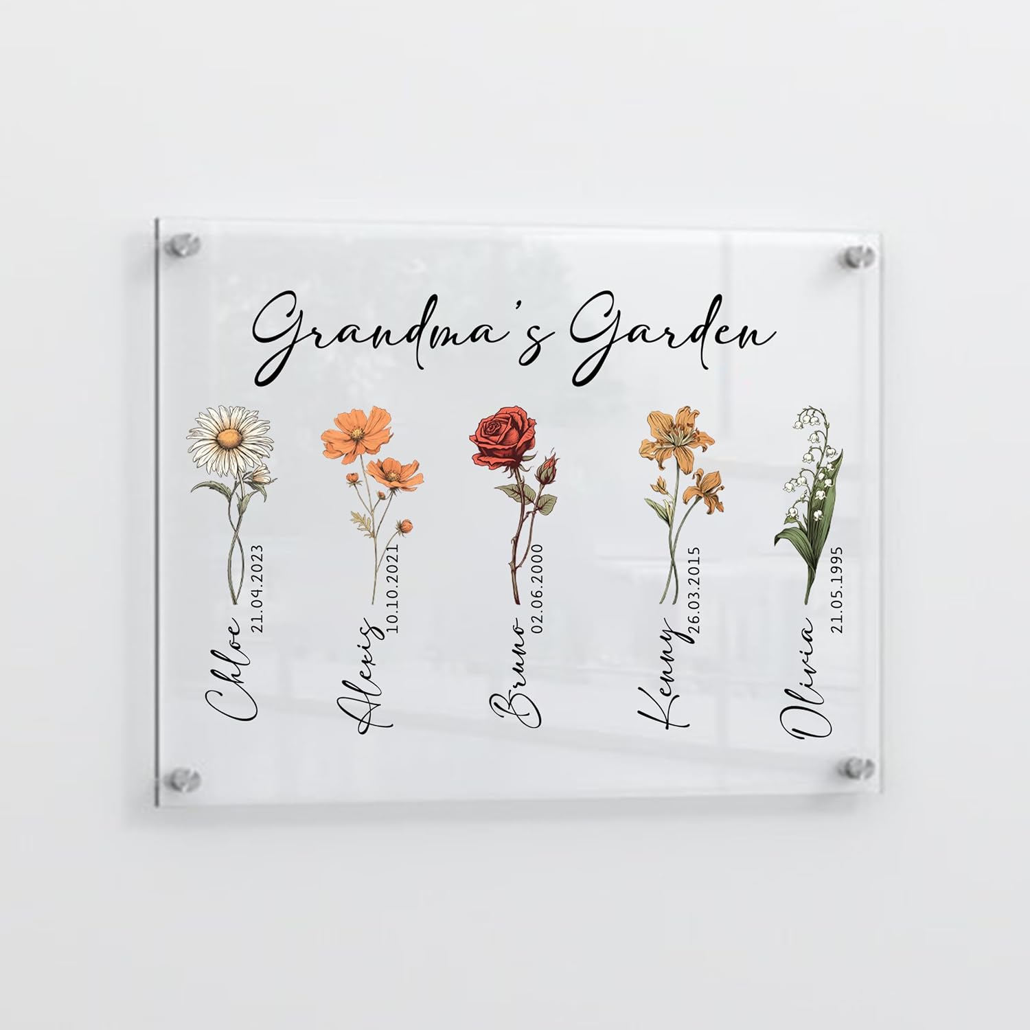 Nazenti Custom Grandma Garden Acrylic Board, Grandma's Garden Love Grows Here, Beautiful Birth Month Flower, Gift For Grandma Mom, Customize Mothers Day Gifts, Personalized Acrylic Board