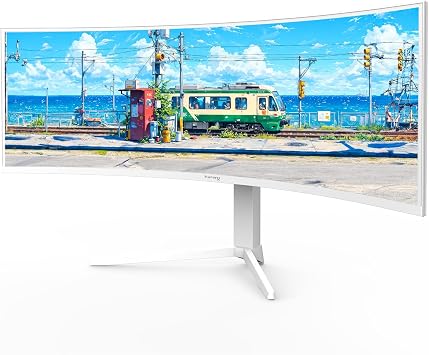 Suevery 5K 5120 x 1440 120Hz Ultra Wide 1500R Curved PC Monitor VA Panel Display for Work HDMI 2.0 & DP1.4 FreeSync Support, Flicker-Free Elevation/Tilt Adjustment, HDR10 Compatible, Wall Mountable | VAパネル, 1500R曲率, HDMI2.0とDP1.4, FreeSync対応, フリッカーフリー, 昇降と傾斜調整, HDR10, VESA壁掛け