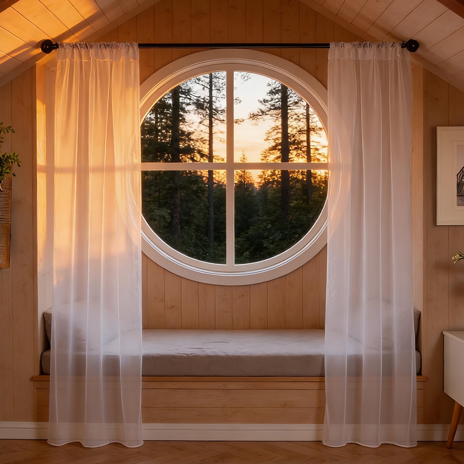 Voile Gardinen mit Ösen 165 x 244 cm mit Kräuselband, Halbtransparent, Lichtdurchlässig, mit Ösen in Leinenoptik, Luftig Und Langlebig, Transparent Vorhang Voile für Jedes Fenster, Weiß