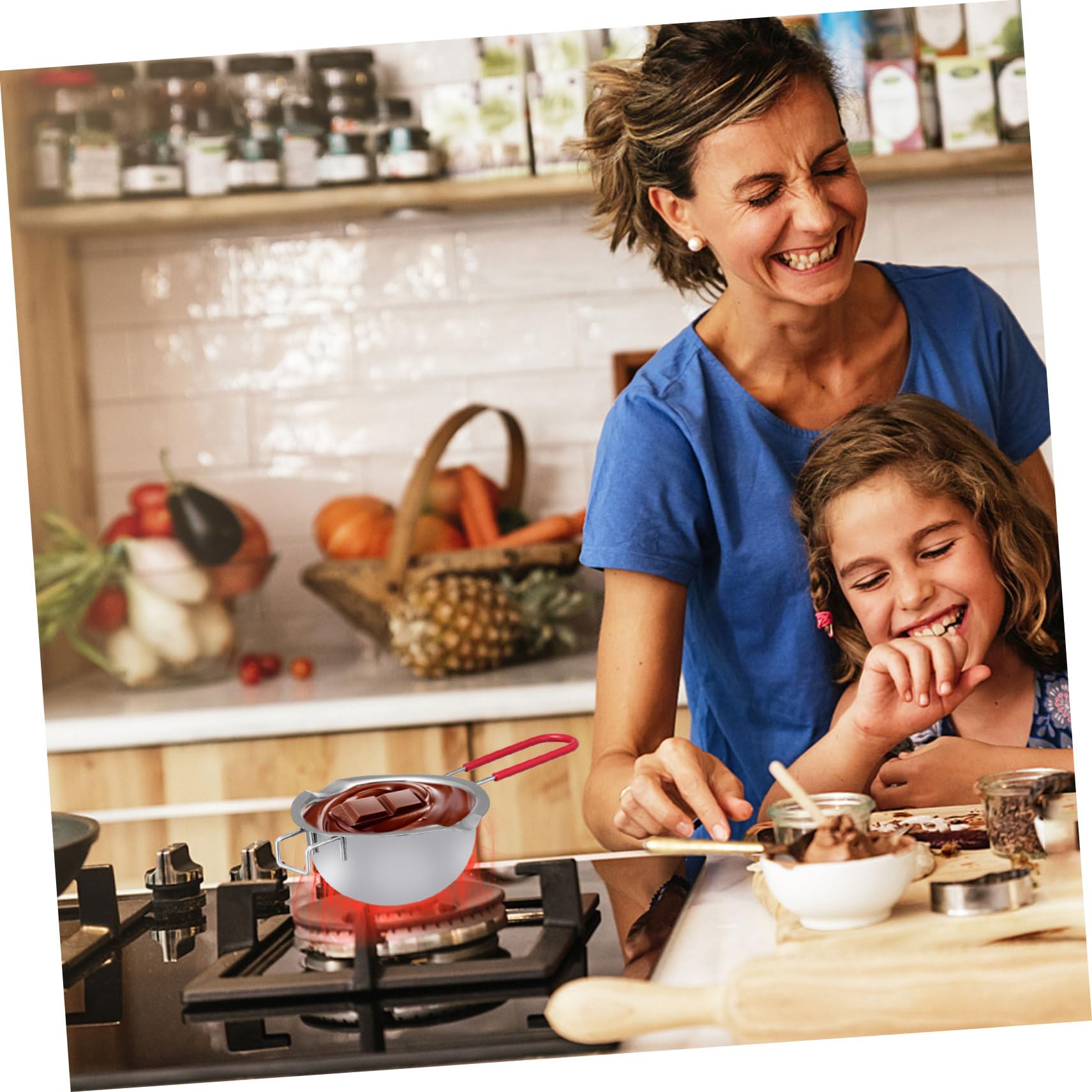 FUNOMOCYA Meltable Chocolate Melting Pot Candy Melt Pan Stainless Steel Boiler Melt Pot Easy to Use Silicone Cover Handle Non-slip Design