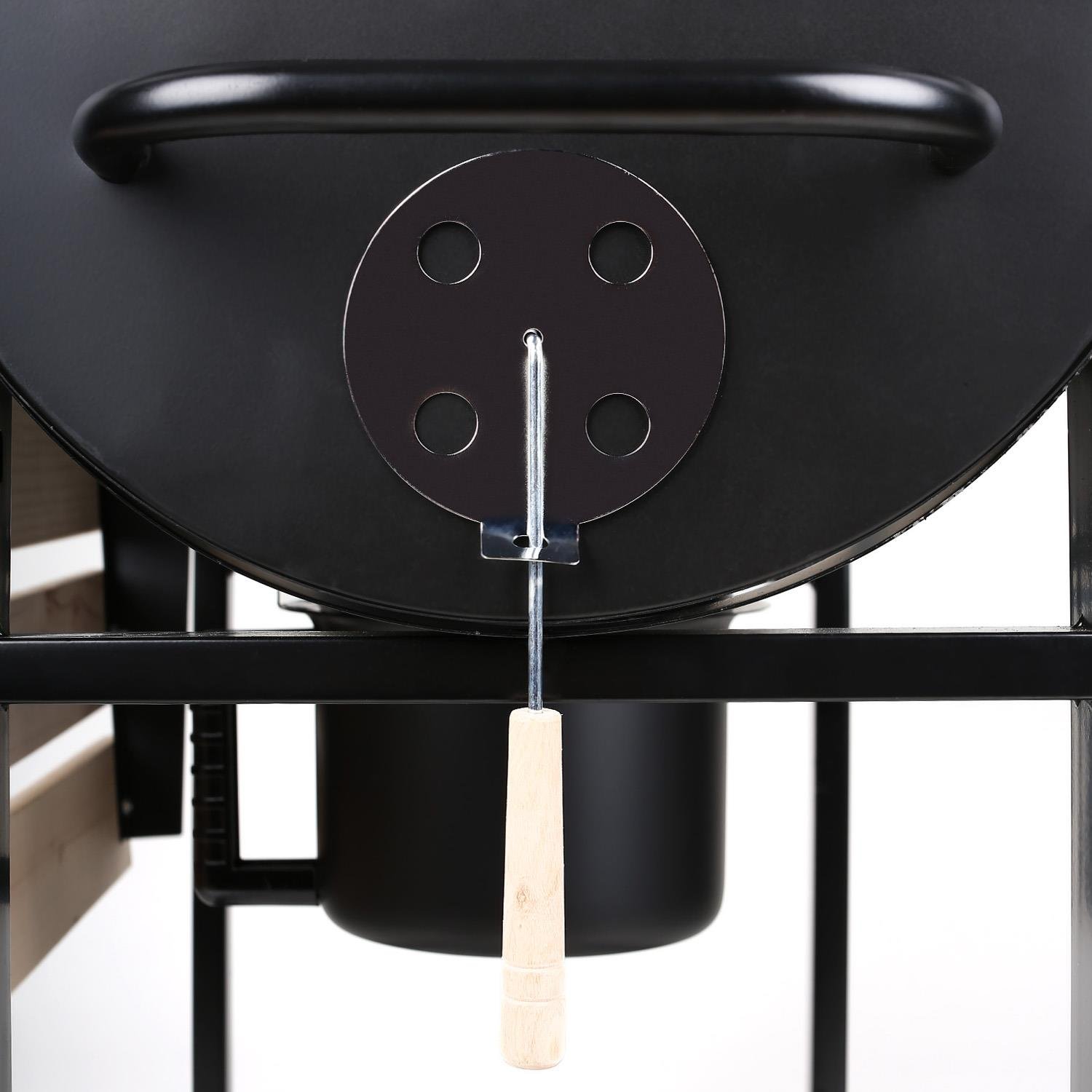 oneConcept Beefbutler - griglia a Carbone, griglia da Giardino, griglia Diretta e indiretta, 2 Ripiani in Legno, 4 Aperture di Ventilazione, Contenitore Rimovibile, Ruote per Trolley, Nero
