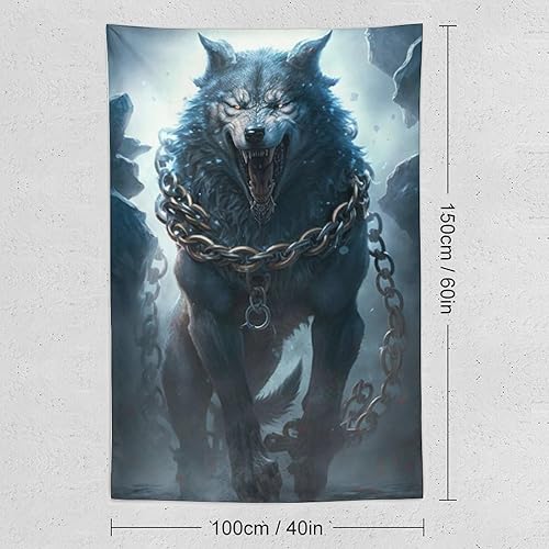 Miniatura 2 de Tapiz de pared de mitología nórdica Fenrir El lobo místico, tapices de pared con impresión artística, tapiz colgante de habitación, decoración