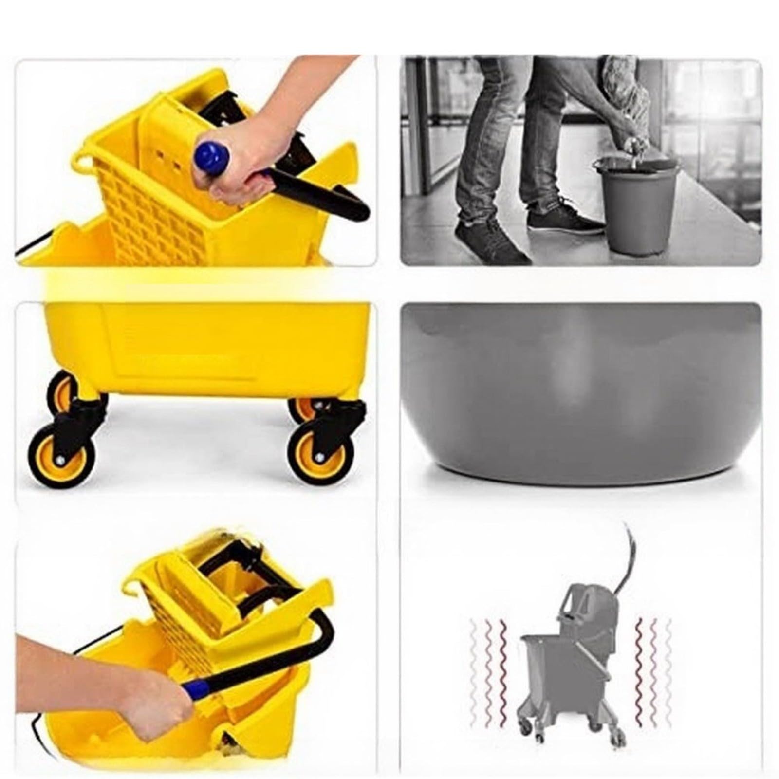 1 cubo de fregona comercial con escurridor, carrito de limpieza portátil de 24 litros con ruedas, diseño de prensa lateral para funcionamiento manos libres, ideal para restaurantes y