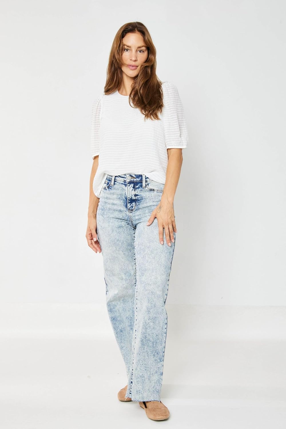 Fiercely Bella Boutique' Hi-Waist Mineral Wash Raw Hem, Wide Leg Jeans - Size 16W (Style 88828)