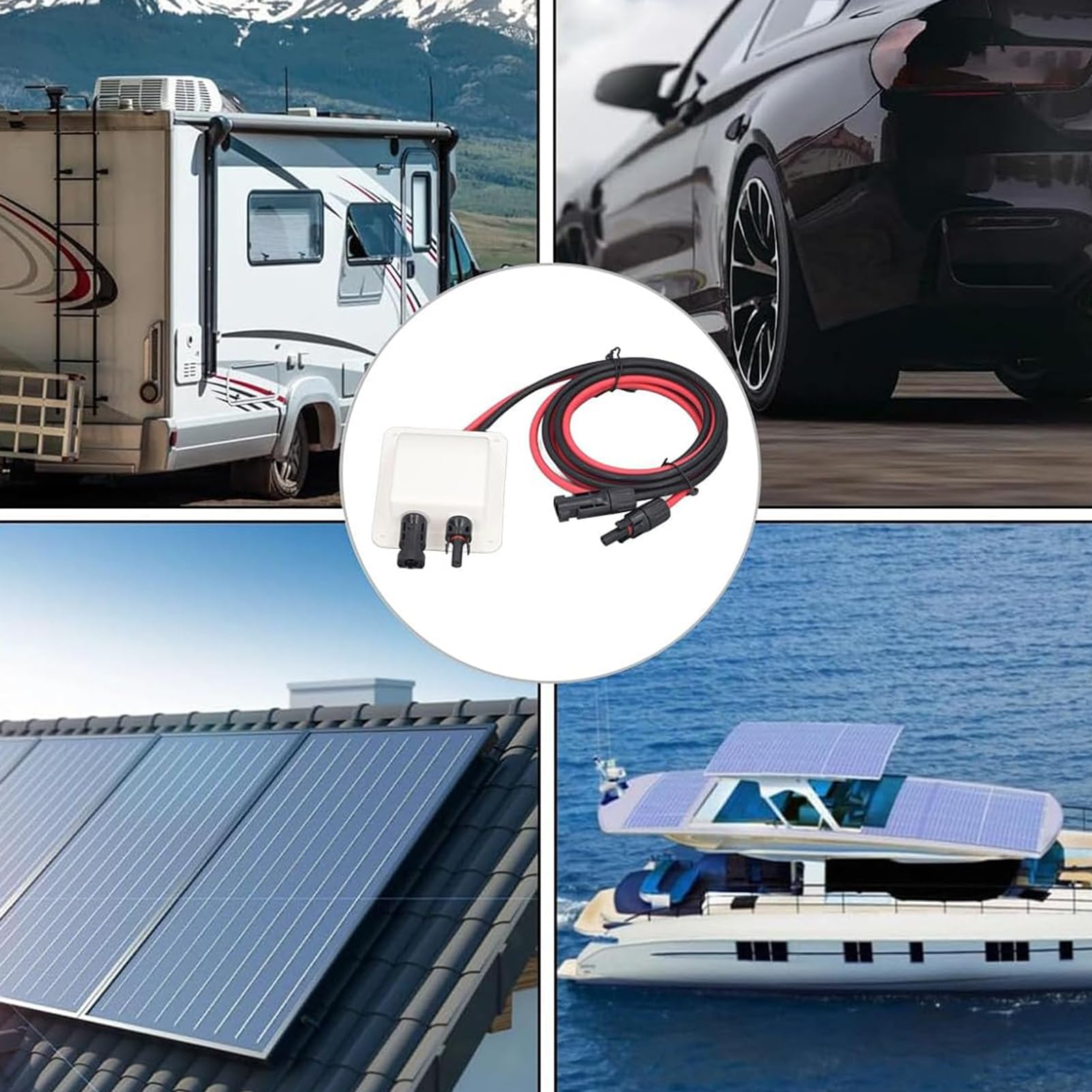 Passacavo solare doppio, passacavo impermeabile, passacavo a energia solare, passacavo a 2 vie con cavo solare da 2 m, per camper, barca fotovoltaica