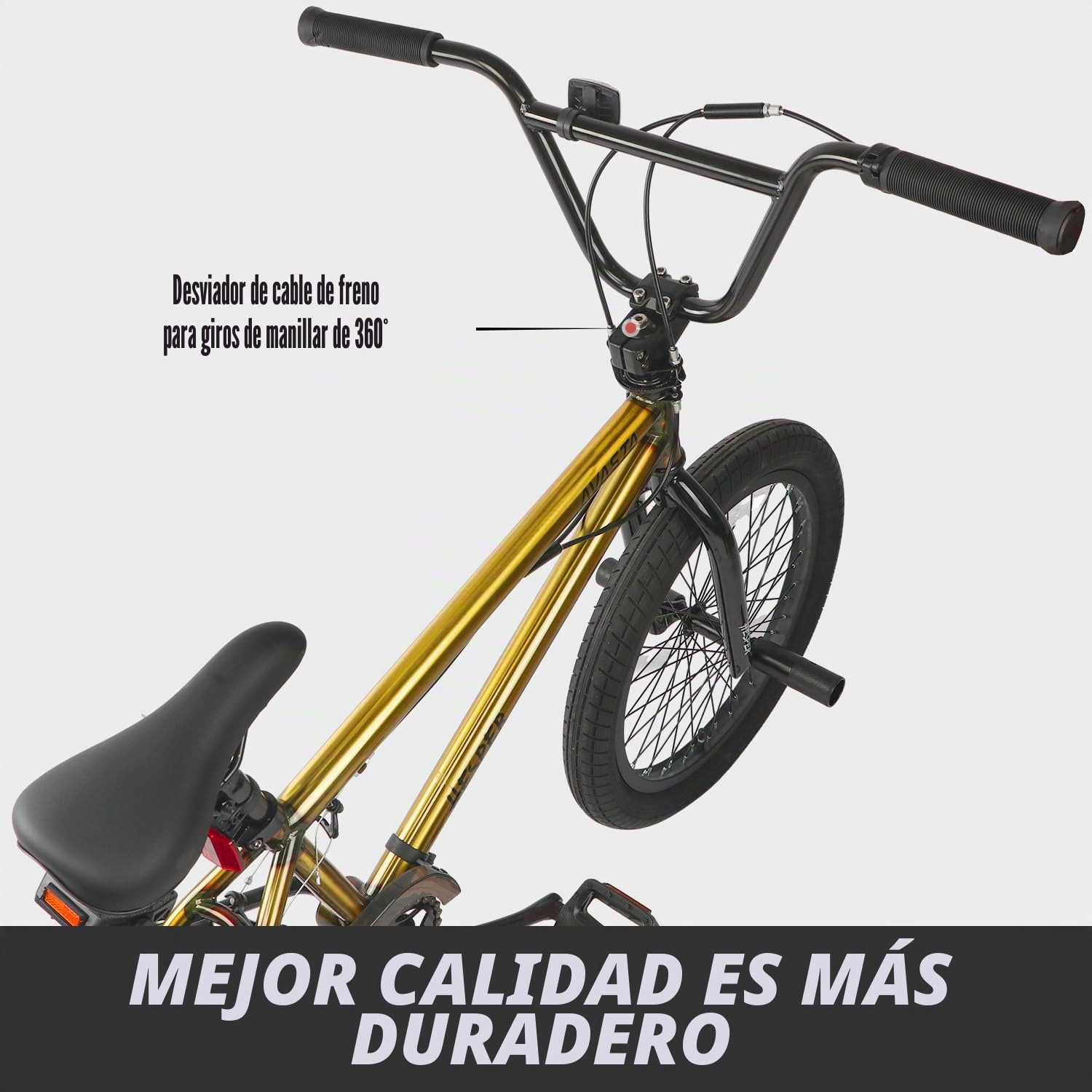 AVASTA Hesper - Bicicleta BMX Freestyle de 20 pulgadas para niños con 4 reposapiés, bicicletas para niños de 6 a 14 años y principiantes, color dorado
