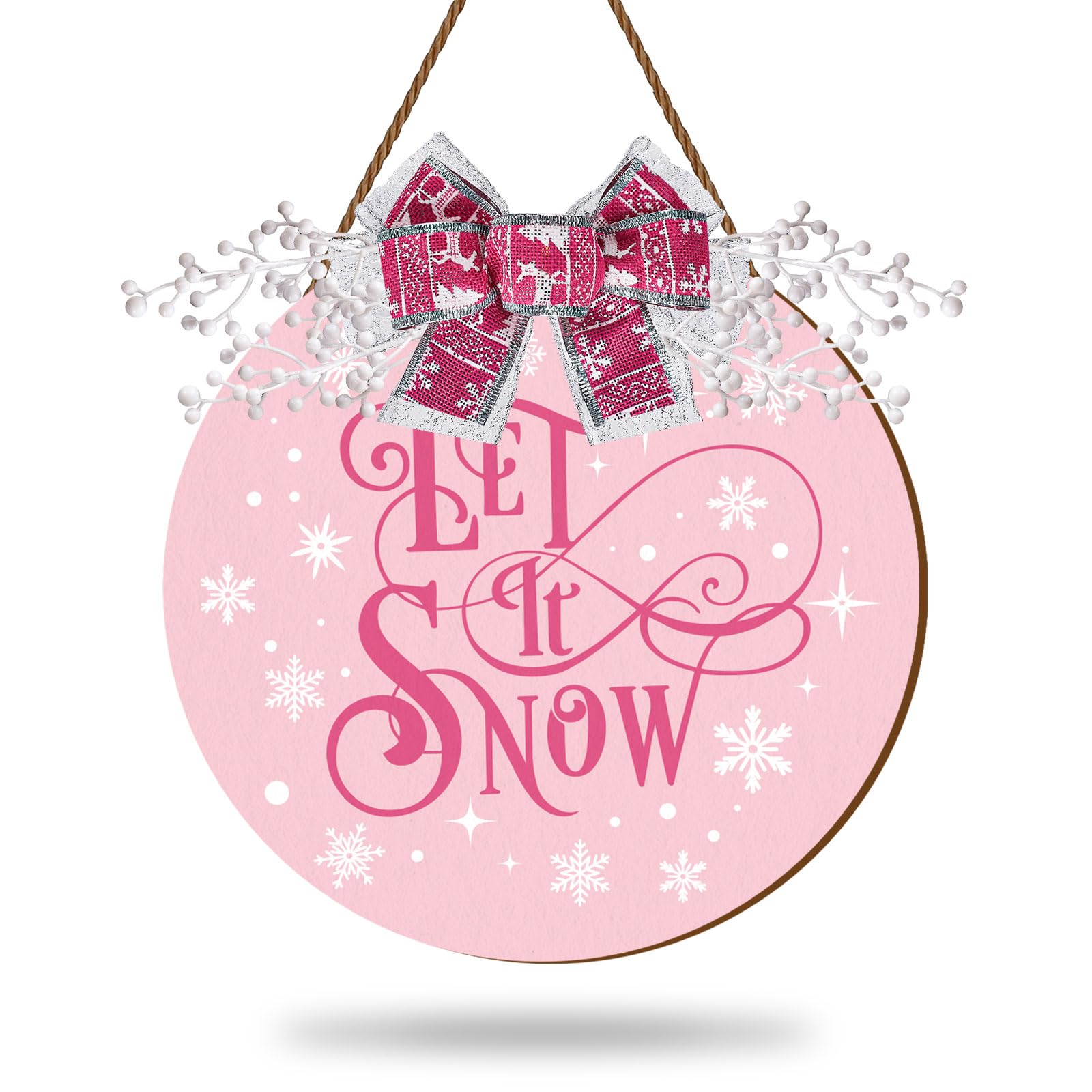 Panneau de bienvenue de Noël rose Let It Snow pour sublimer votre entrée