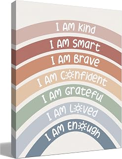 I Am Kind I Am Smart I Am Brave Affirmations Boho Classroom Canvas Wall Art Prints Decor for Home Bedroom Reading Corner,Calming Themed Paintings Art Decor 11x14 Inches, Girls Kids Gifts