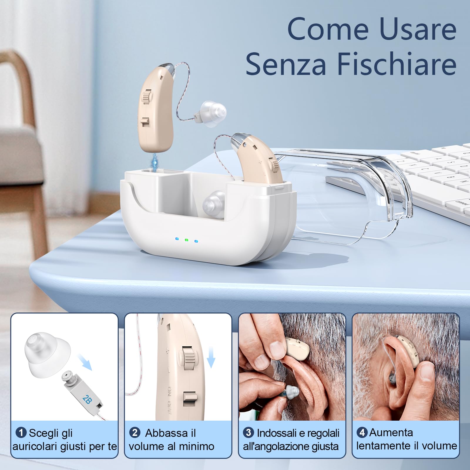 Amplificatore Audio Ricaricabili per Anziani, con Soppressione del Rumore e Volume Regolabile, Interruttore di Accensione Indipendente