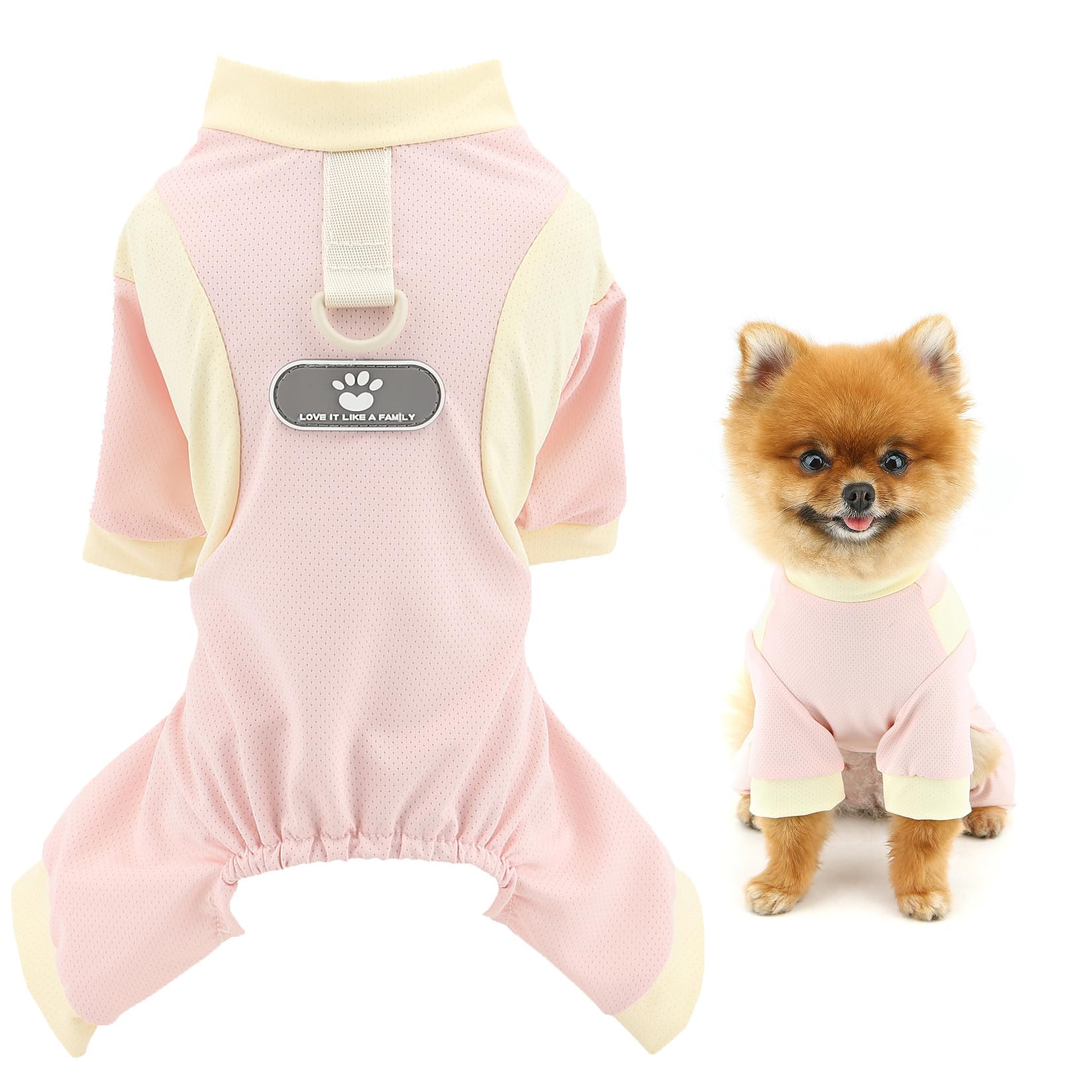SMALLLEE_LUCKY_STORE Cool Mesh Dog Pajamas Summer Clothes for Small Dogs Pet Jumpsuit with D-Ring and Patch UV Resistant Puppy Pjs Breathable Chihuahua Yorkie Cat Apparel, Pink, S