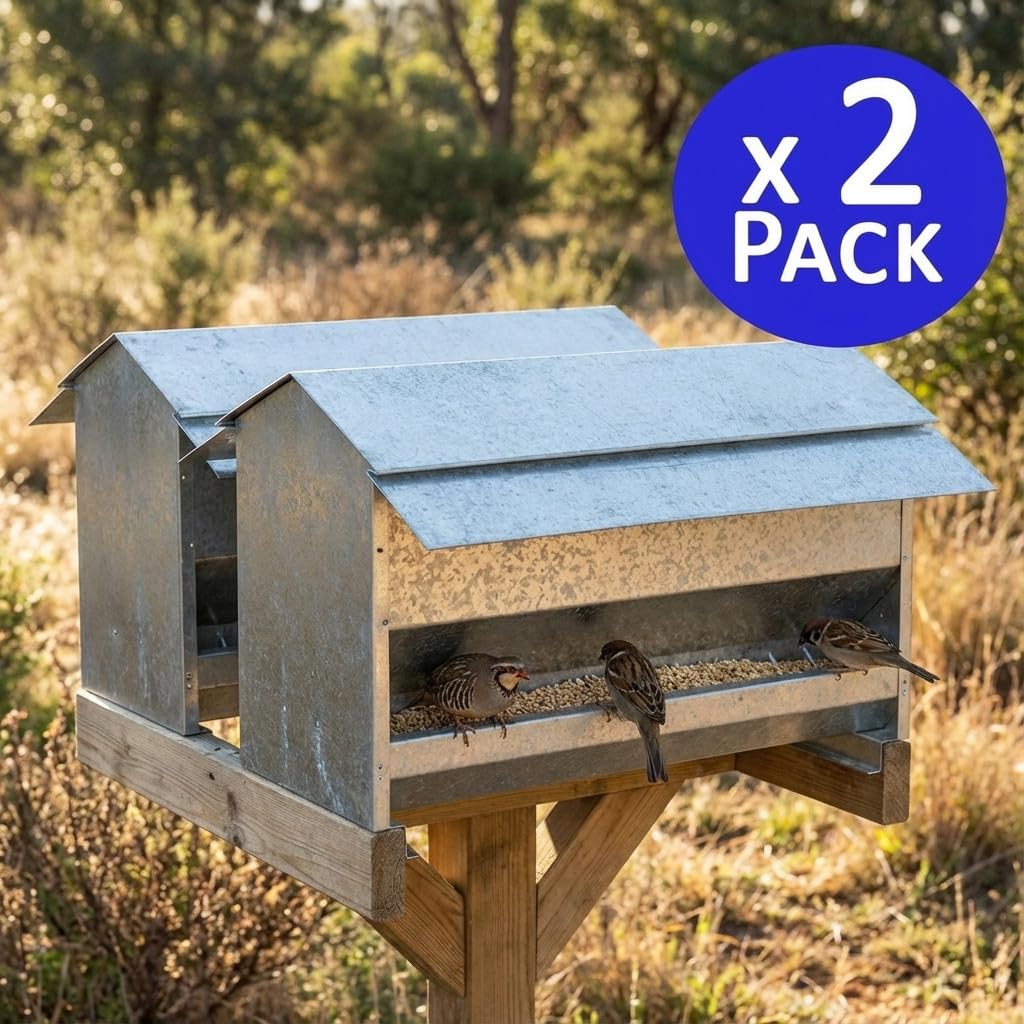 Suinga Pack 2 Comedero para Pajaro de Exterior de Acero Inoxidable con Tapa, 50x44x36 cm - Comedero Inoxidable para Aves