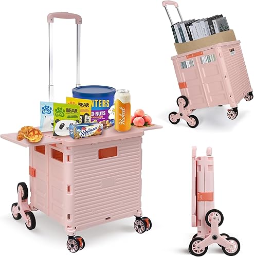 Carrito plegable portátil plegable con ruedas para subir escaleras, cesta de mano con tapa magnética, cubierta telescópica resistente al desgaste,