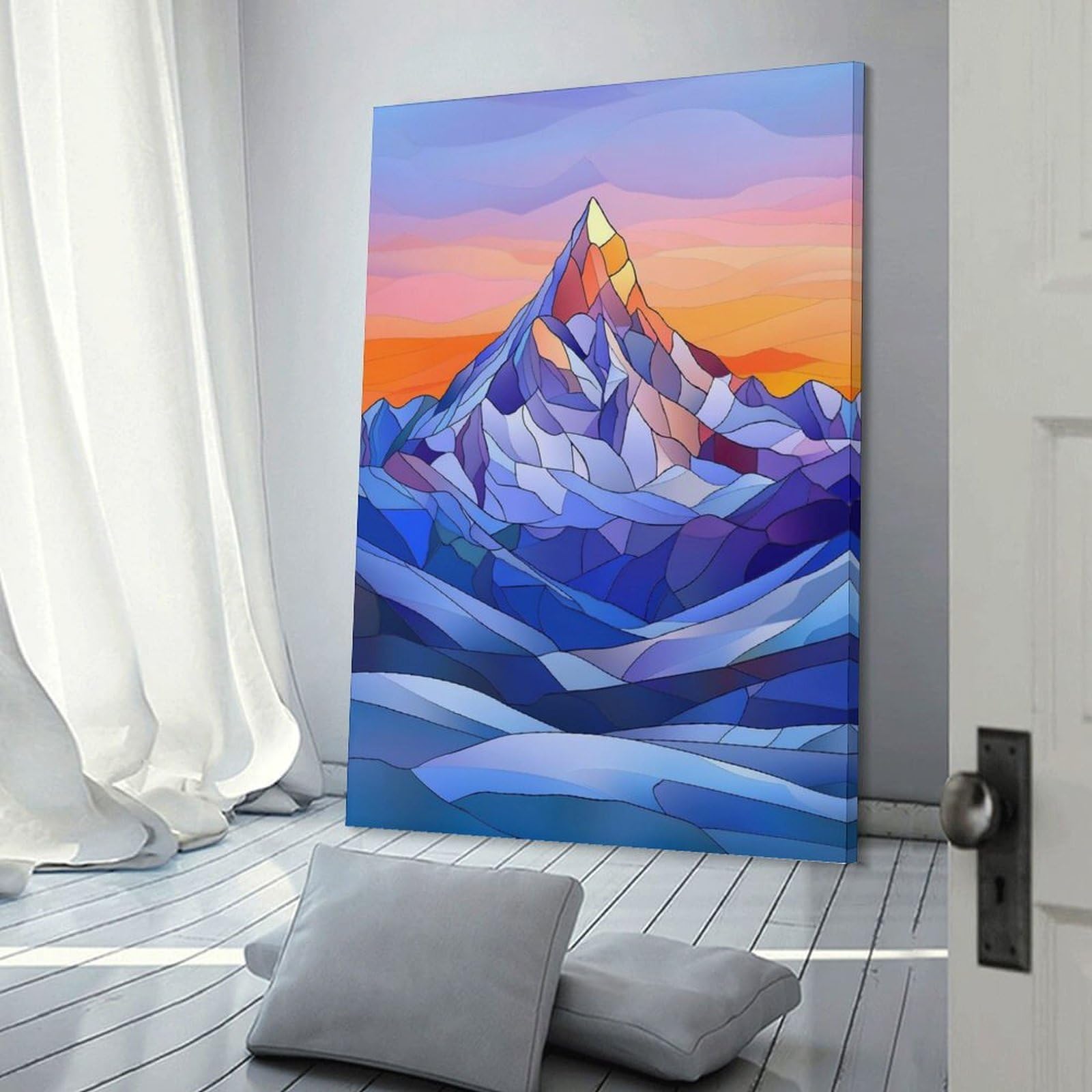 Junmoney Home Decor Wall Art Stained Glass Mountain, 24x36inch(60x90cm), for New Homes, Bedrooms Or Workspaces, Decorative Present for New Homes