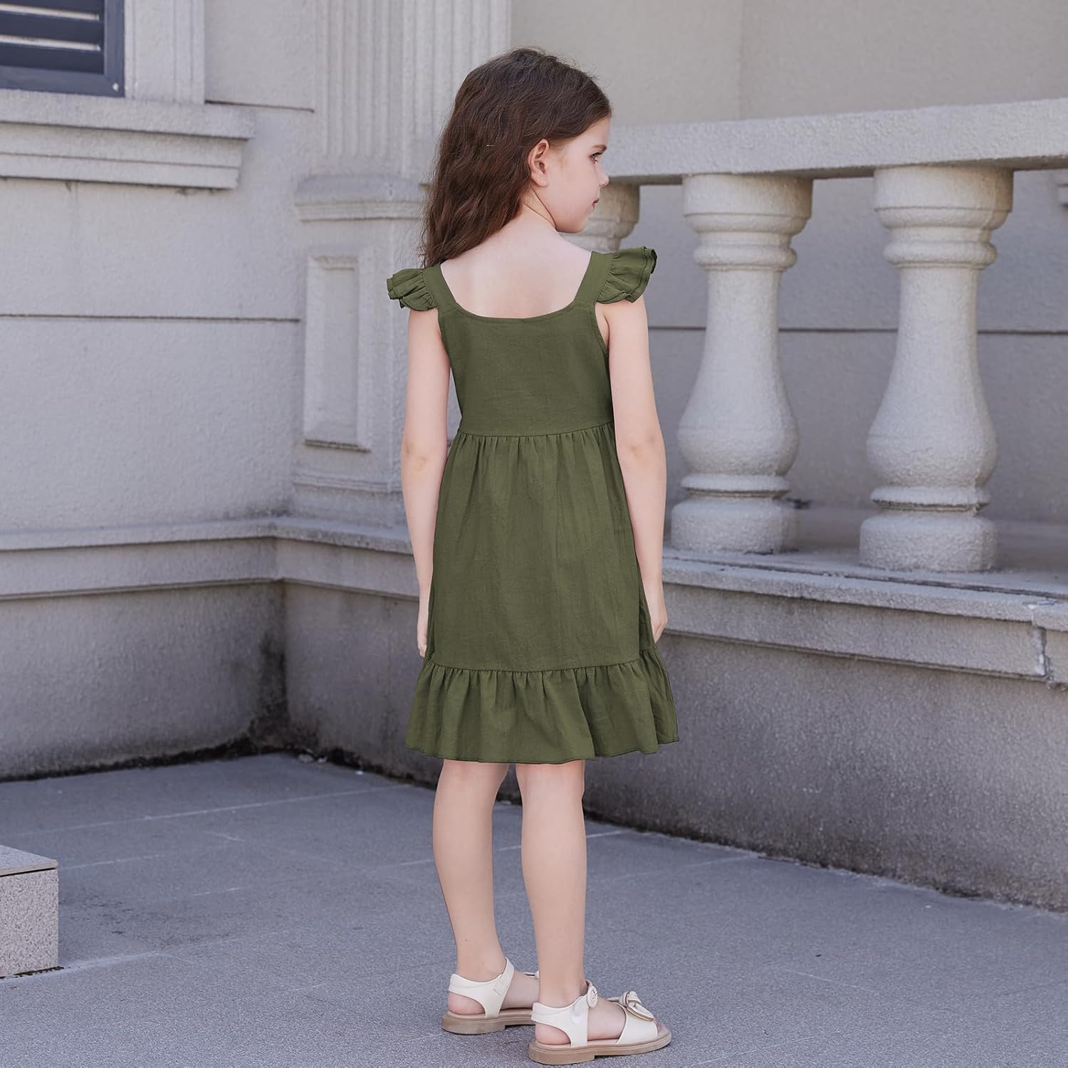 Toddler Baby Girls Summer Dress Ruffle Halter Sleeveless Casual Little Girl Dress with Button 18M-6T - Image 3
