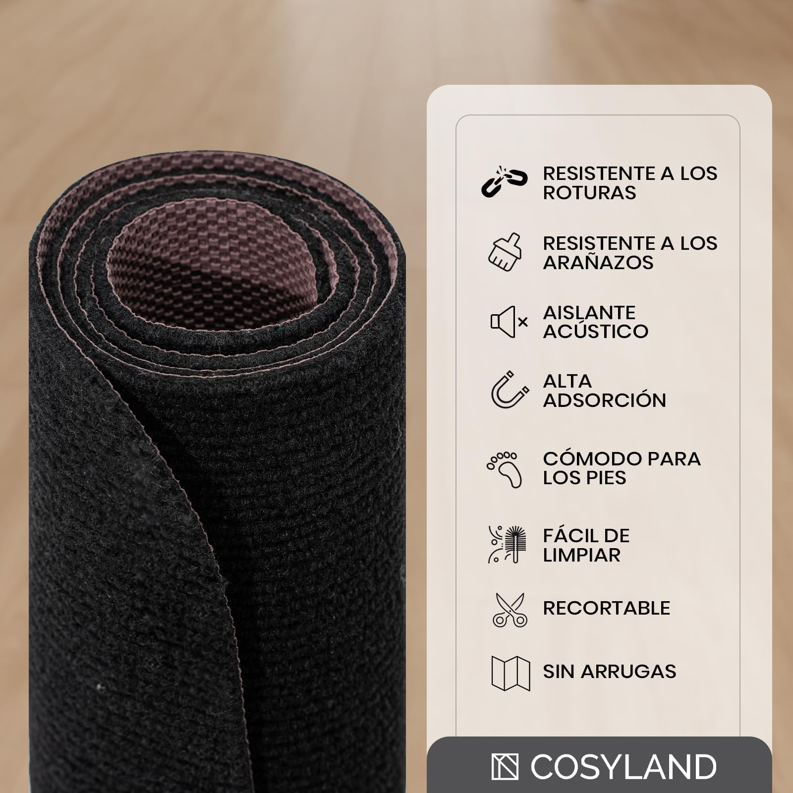 COSYLAND Tapis Chaise de Bureau 3.0, 90 X 120cm Tapis de Sol Bureau, Antidérapant Tapis Protection Sol Chaise Bureau, Protège Parquet Chaise roulettes pour Sols Durs, Tapis Fauteuil Bureau, Noir