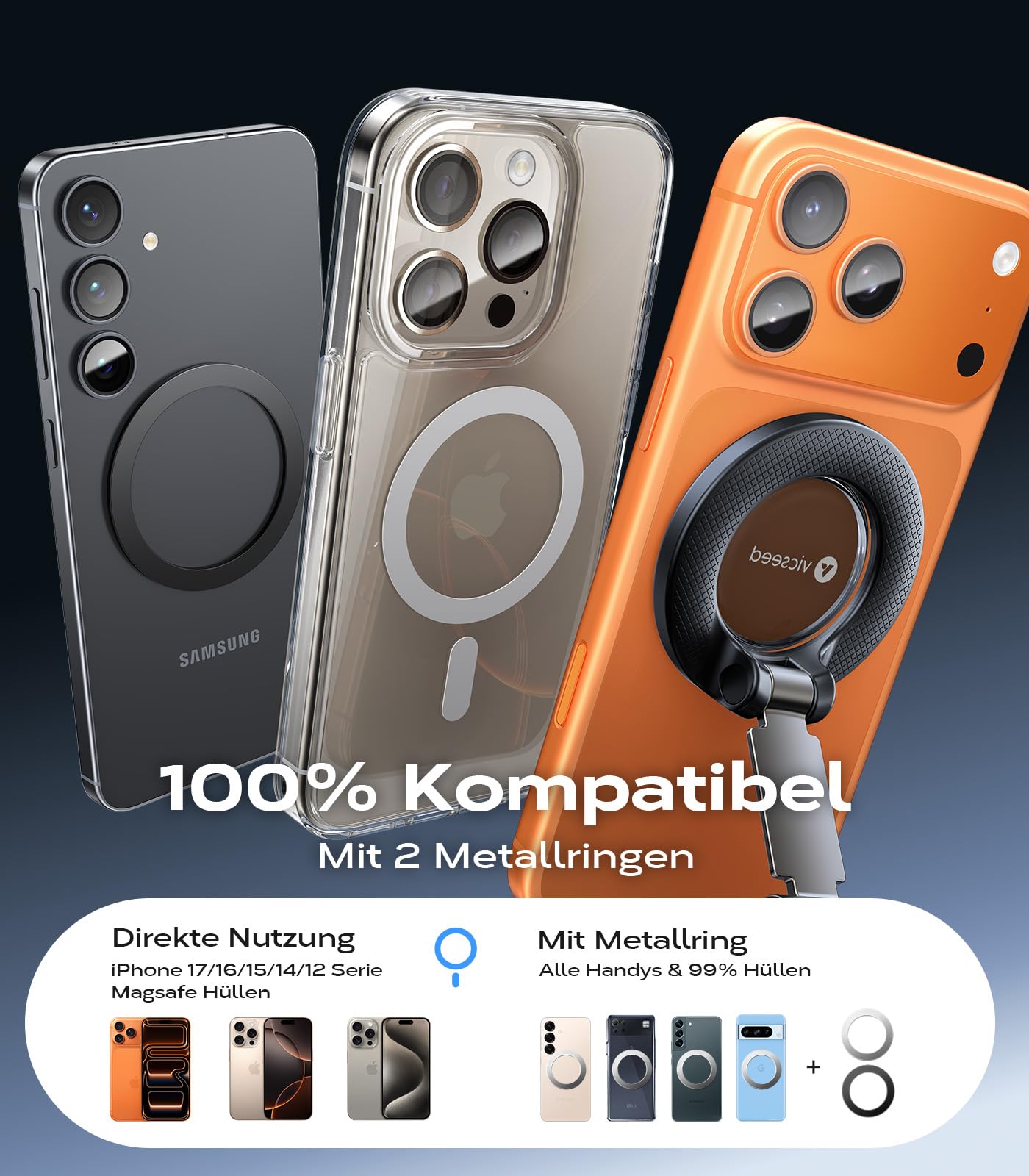 VICSEED Upgraded - Supporto magnetico a doppio strato e ventosa, girevole a 360°, per iPhone, Samsung e smartphone