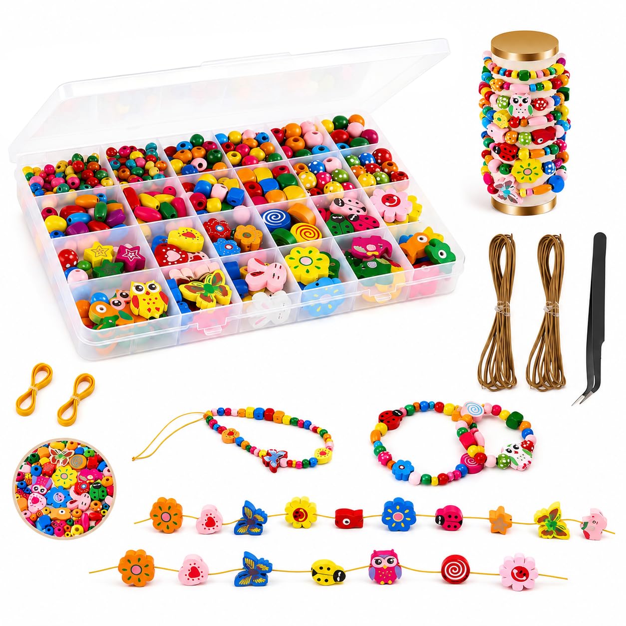 Girls Bracelet Making Kit, Colourful Wooden Beads for Jewelry Making Set
