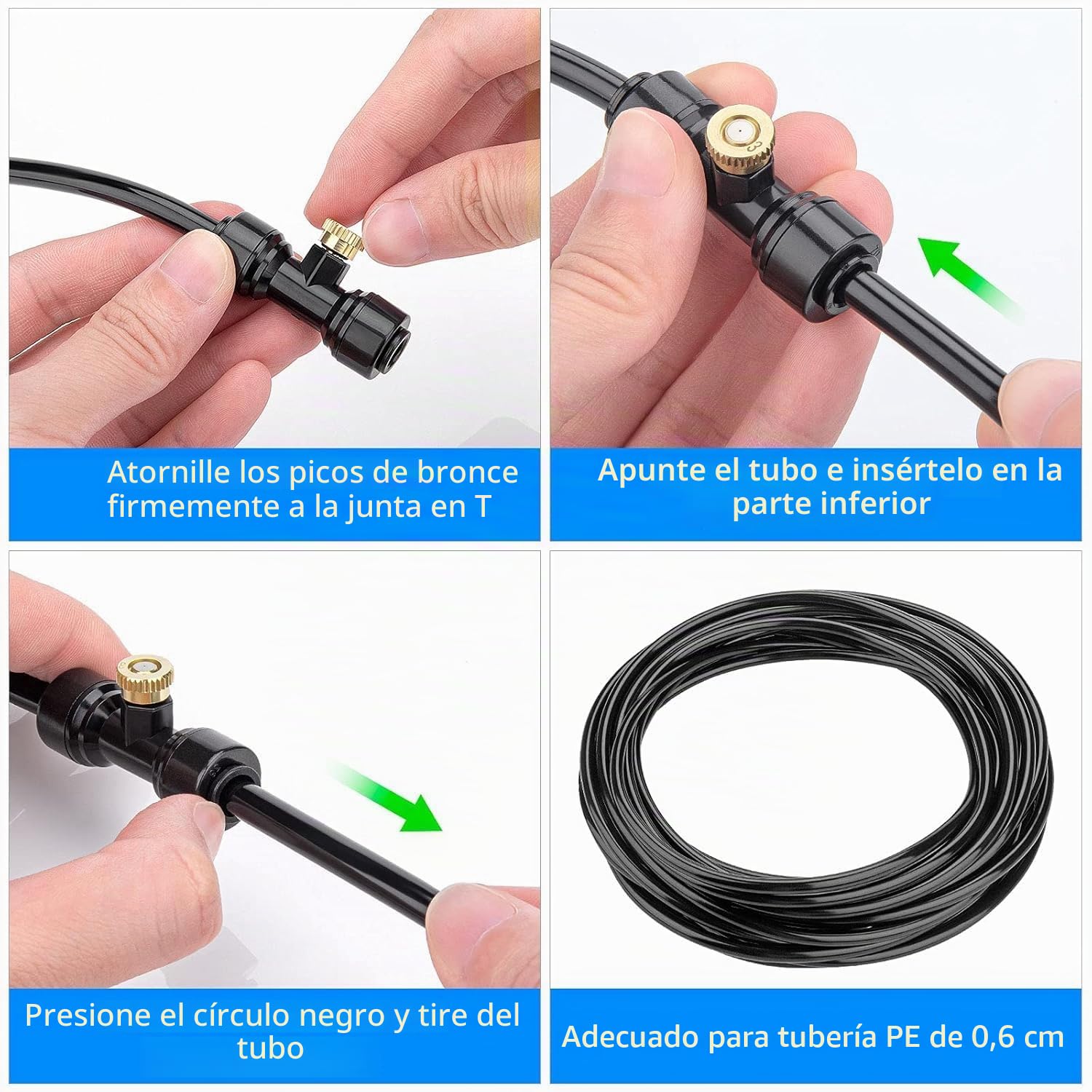 Kit de Boquillas de nebulización de Iatón,12 Boquilla + 12 Asiento Nebulización Boquillas,para Patio jardín Invernadero Sistema Refrigeración al Aire Libre,Negro