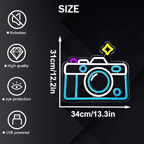 Miniatura 3 de Luz de neón para cámara de fotografía, letreros de neón LED regulables para decoración de pared, sala de amantes de la fotografía, regalo
