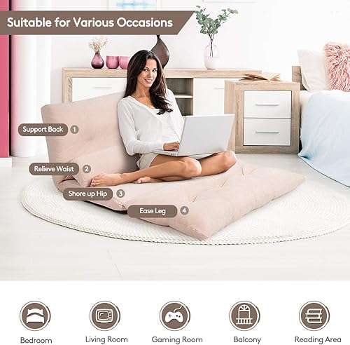 Miniatura 4 de Giantex Sofá ajustable con 2 almohadas sofá cama plegable multifuncional de 6 posiciones sofá cama para dormir sofá multifuncional de gamuza para