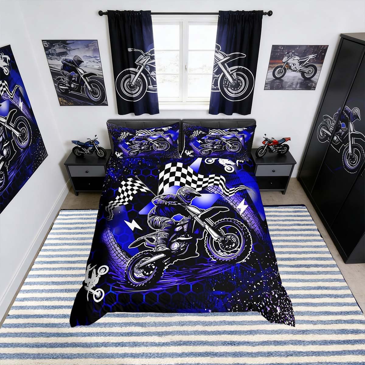 Homemissing Dirt Bike Duvet Cover For Kids Boys Girls,Single Size,Cool Motocross Bedding Set,Extreme Sports Comforter Cover Set,Fashion Motorcycle Bedspread Cover,Racing Themed Bedroom Decor — image 1