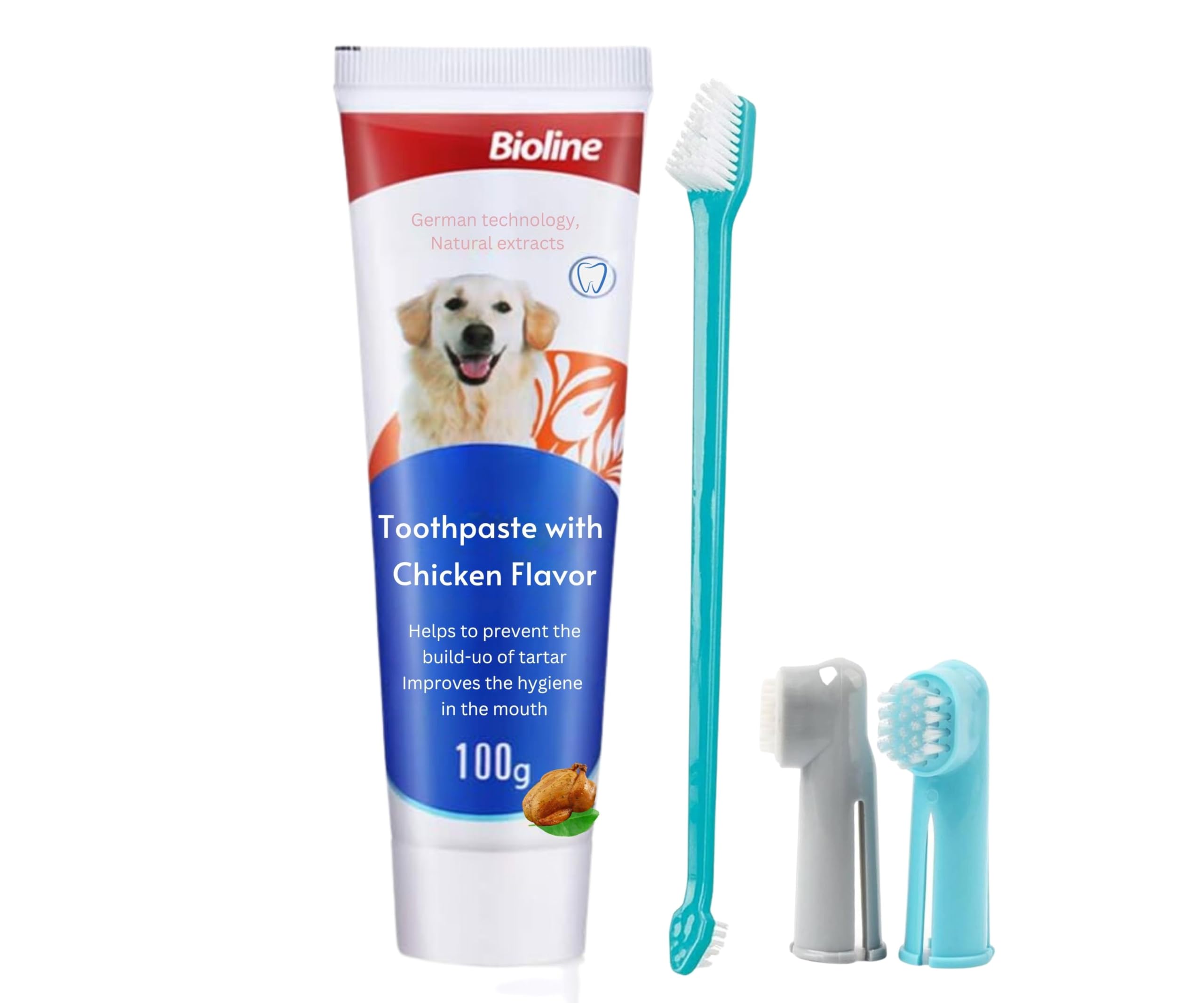 Foodie Puppies Dental Care Kit - 3pcs (Chicken Flavor Toothpaste + 1pc Long Brush and 2Pc Finger Brush) I Bio Enzyme and Natural Ingredients Enzymatic Toothpaste Suitable for All Dogs and Puppies