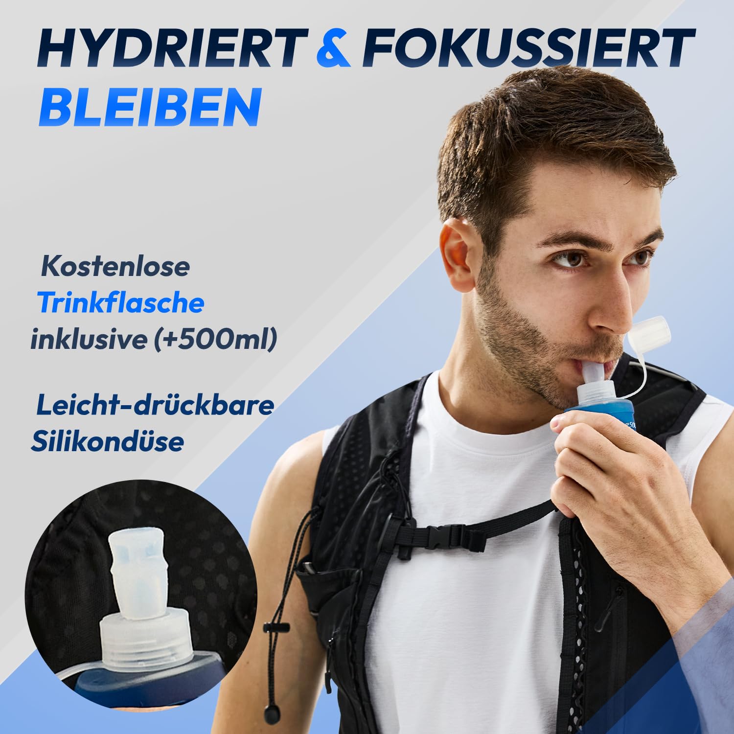 Cruiser Mountain Trailrunning-Weste für lange Strecken, 11 Taschen 6 Riemen Wanderrucksack mit Trinkflasche & Signalpfeife