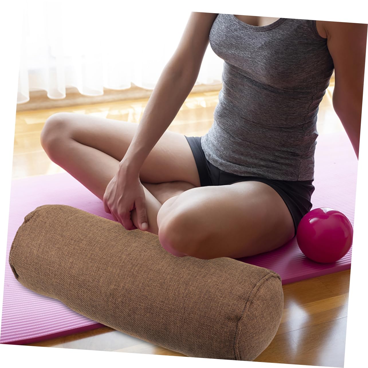 Cuscino per Yoga Cilindrico Multifunzionale in Cotone e Lino, Leggero e Adatto per Gambe, per Ufficio e Palestra, Supporto Ergonomico per Amanti dello Yoga