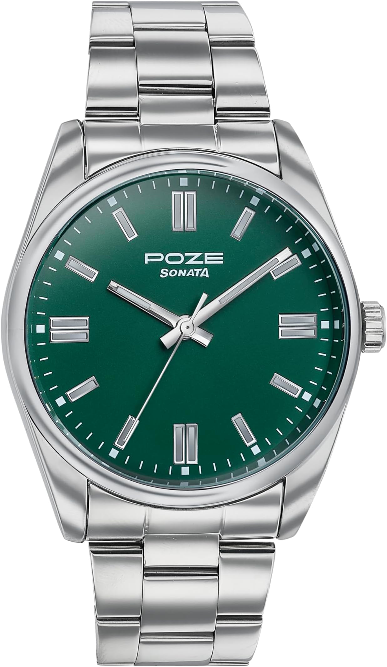 Poze Quartz Analog Green Dial Metal Strap Watch for Men-SP70033SM01W