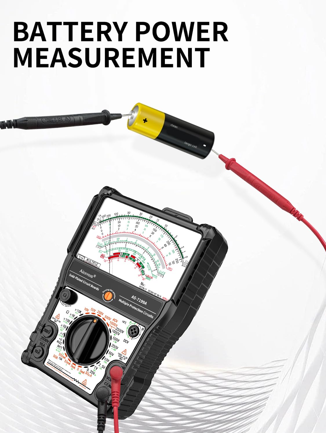 Analog Multimeter AS-7199A, Pointer Multimeter, AC DC Volt 2500V, DC Current 10A, Rx 100K, Batt Tester, Diode/LED Testing, Remote Control Detection, 11 Function, 24 Range — Amazon image 7