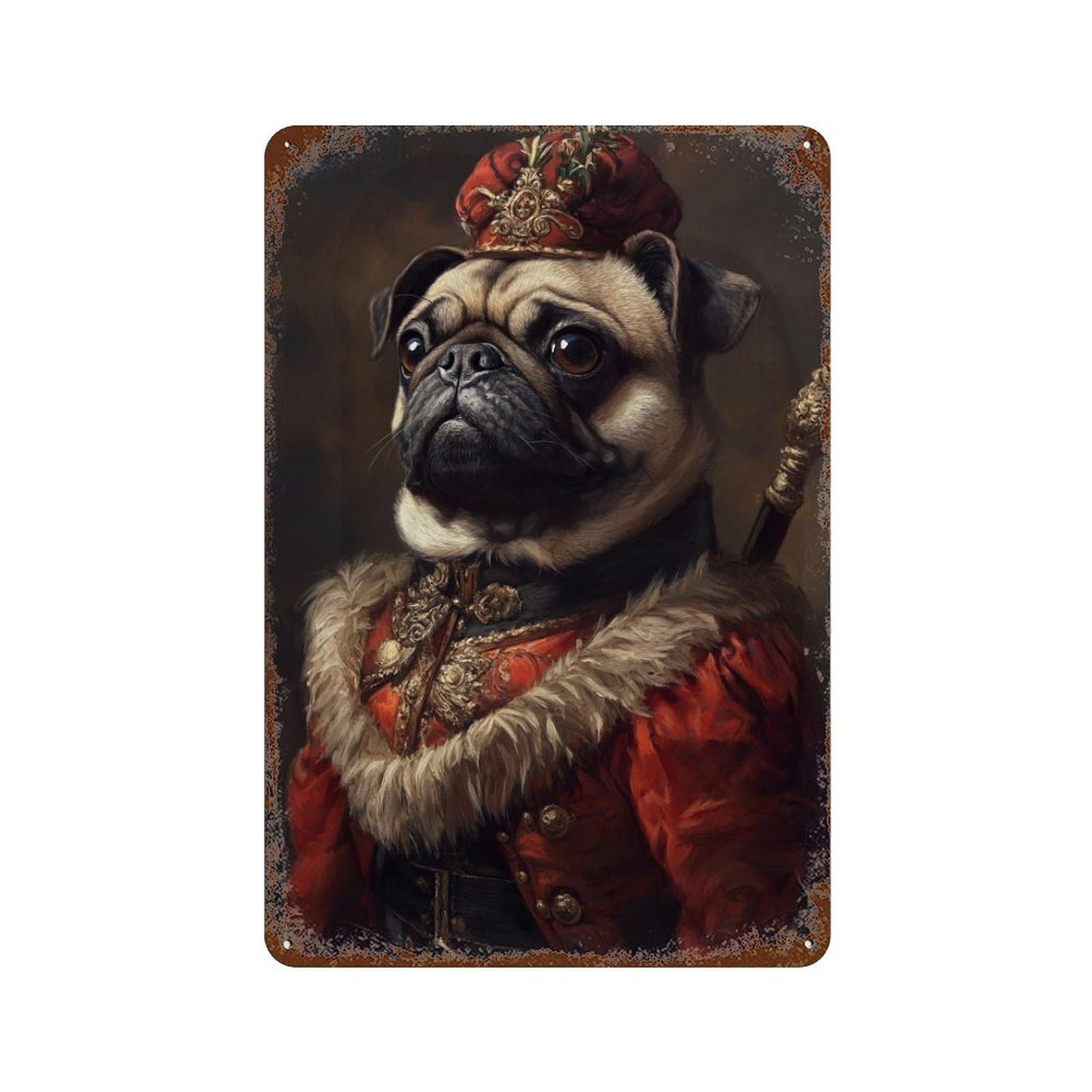 Royal Pug Portrait Art Print Decorative Tin Sign 11.8"x7.9", for Bistro, Counter And Cafe Decor, Novelty Wall Decor