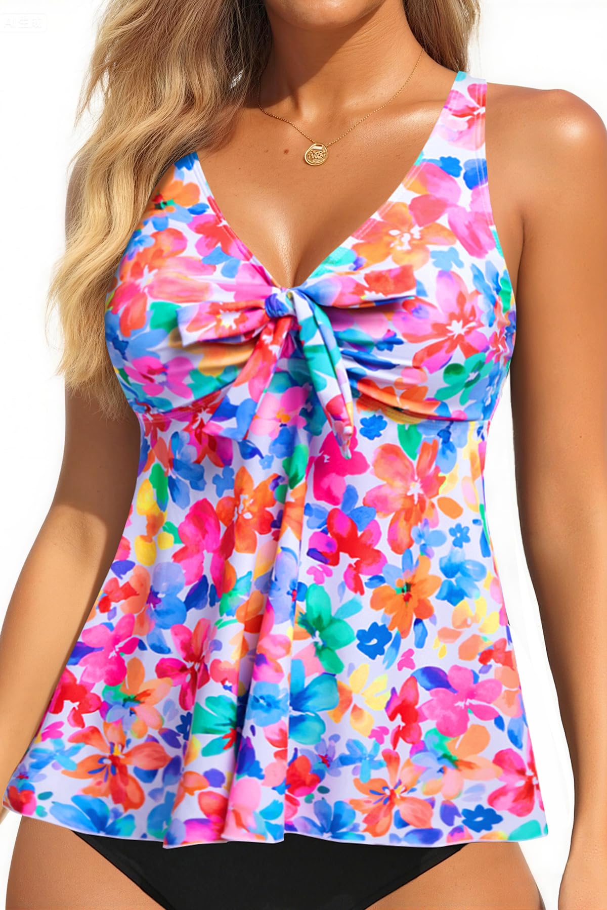 Women's Flowy Tankini Top Modest Loose Fit Bathing Suit Swim Top Only