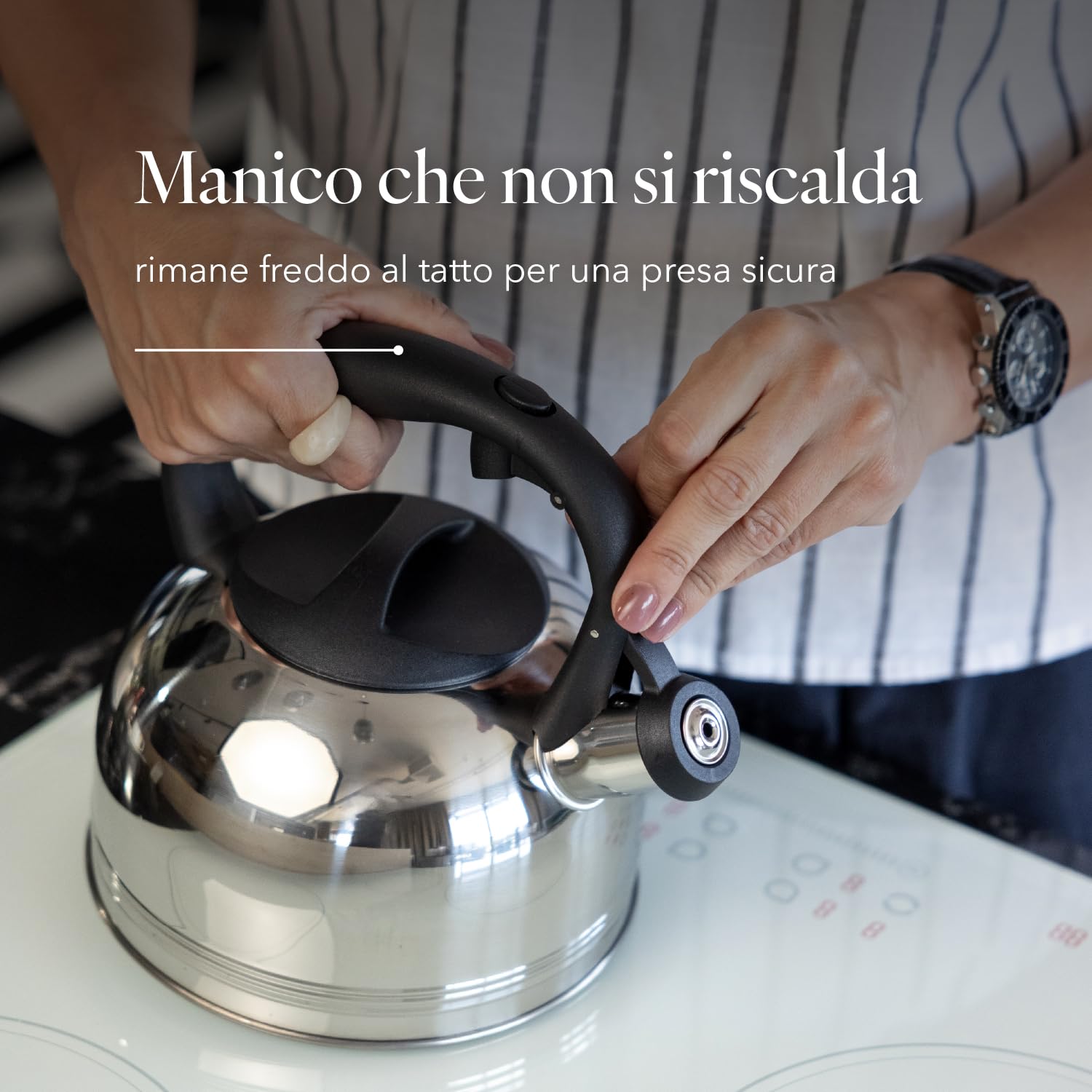 FLORINA Bollitore Acqua (1,9 l) I Bollitore per Tè in Acciaio Inox ANTER I Bollitore con Fischio Automatico I Manico in Bakelite I Teiera Induzione I Adatto a Tutti i Tipi di Fornello I Argento