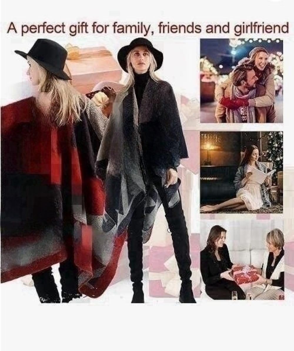 HGJH Scialle Invernale Avvolge Mantella Poncho,Caldo Modello Vintage Sciarpa Pashmina Sciarpa Avvolgente Elegante Cardigan Aperto sul Davanti Coperta Leggera per Le Donne Autunno Inverno