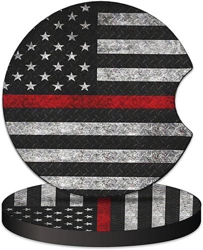 2 posavasos para automóvil, diseño de bandera estadounidense roja y gris, universales, antideslizantes, de goma para portavasos de 2.75 pulgadas,