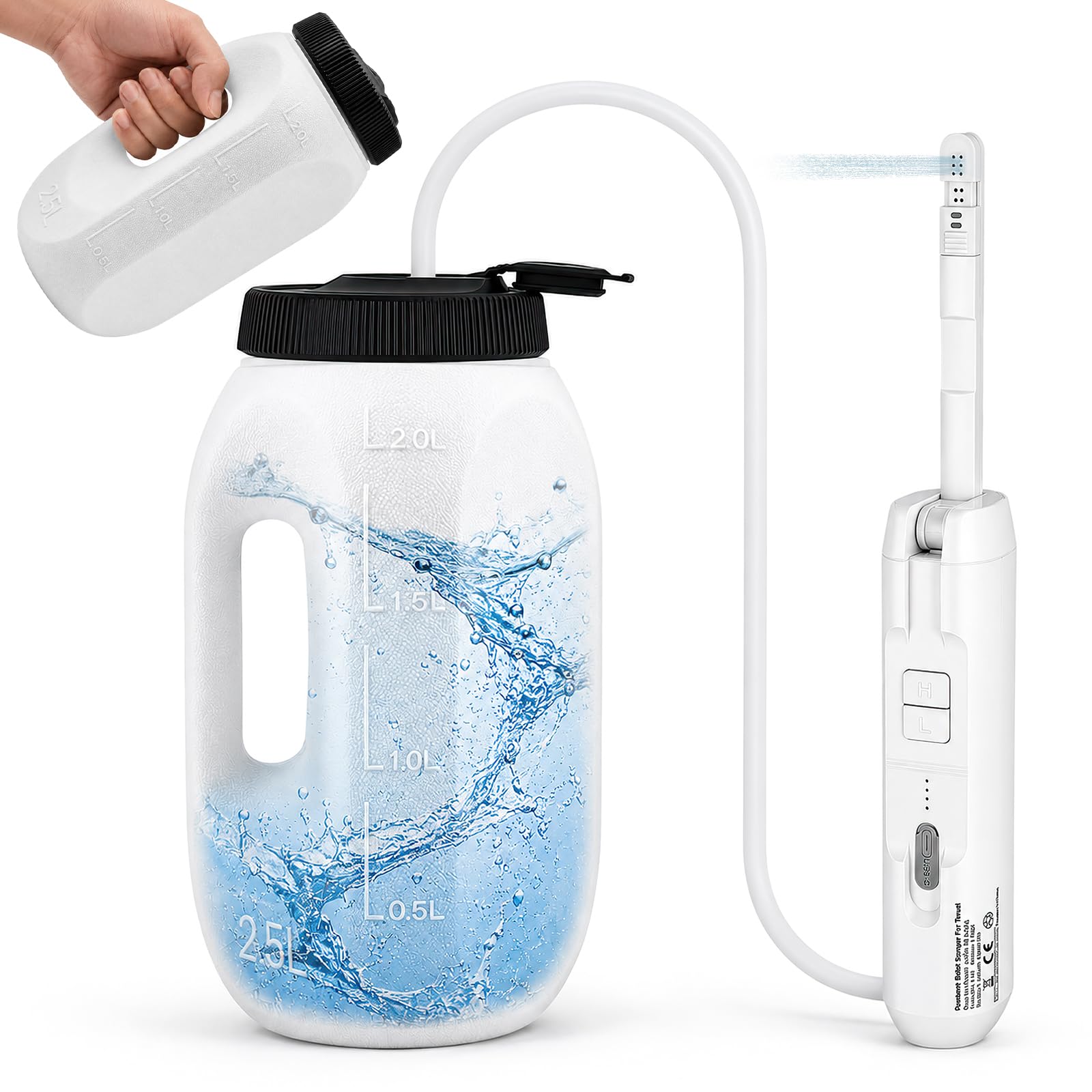 Bidet portatile da 2,5 l, doccia elettrica con 2 livelli di pressione, con batteria da 1600 mAh, IPX6, impermeabile, bidet da viaggio per post-parto, anziani e cura dei bambini