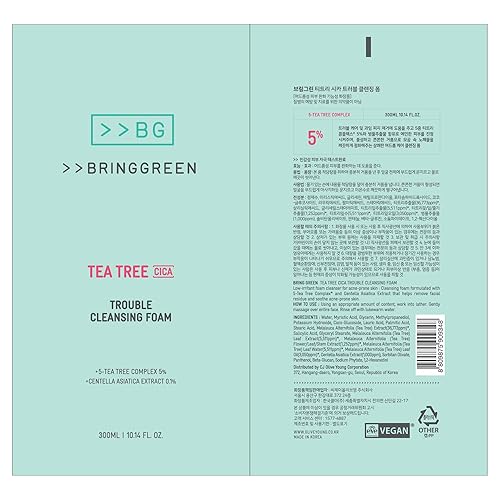 Miniatura 5 de BRING GREEN Tea Tree Cica Trouble Espuma limpiadora  Limpiador suave para exfoliación, elimina puntos negros, puntos blancos, residuos faciales,