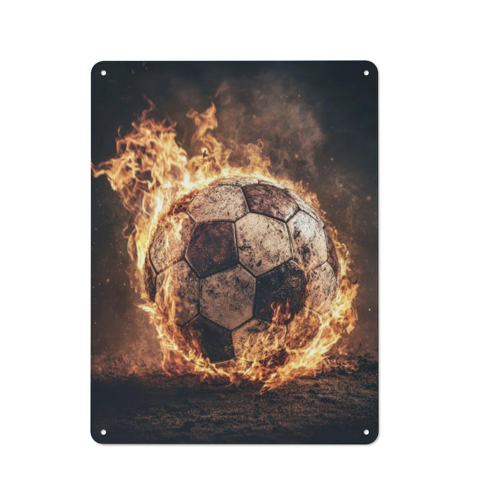 Junmoney Fiery Soccer Ball 40X30cm Rustic Metal Sign With For Hobby Room Or Studio, Metal Sign Decor For Hobby Rooms And Studios