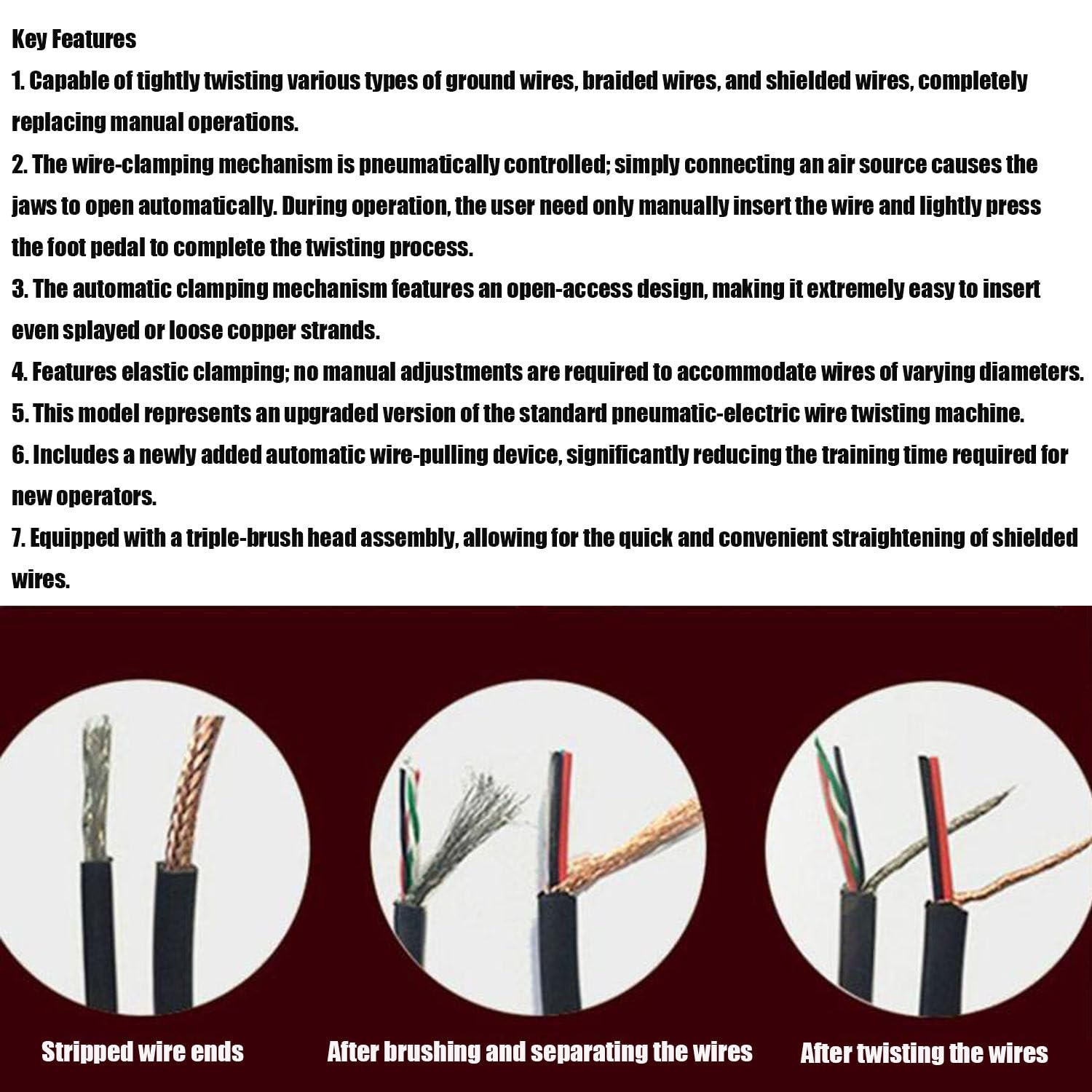 Macchina di torsione automatica del filo, spazzola a treccia con 3 spazzole, lunghezza di torsione 5-60 mm, separazione e rivestimento efficienti dei fili