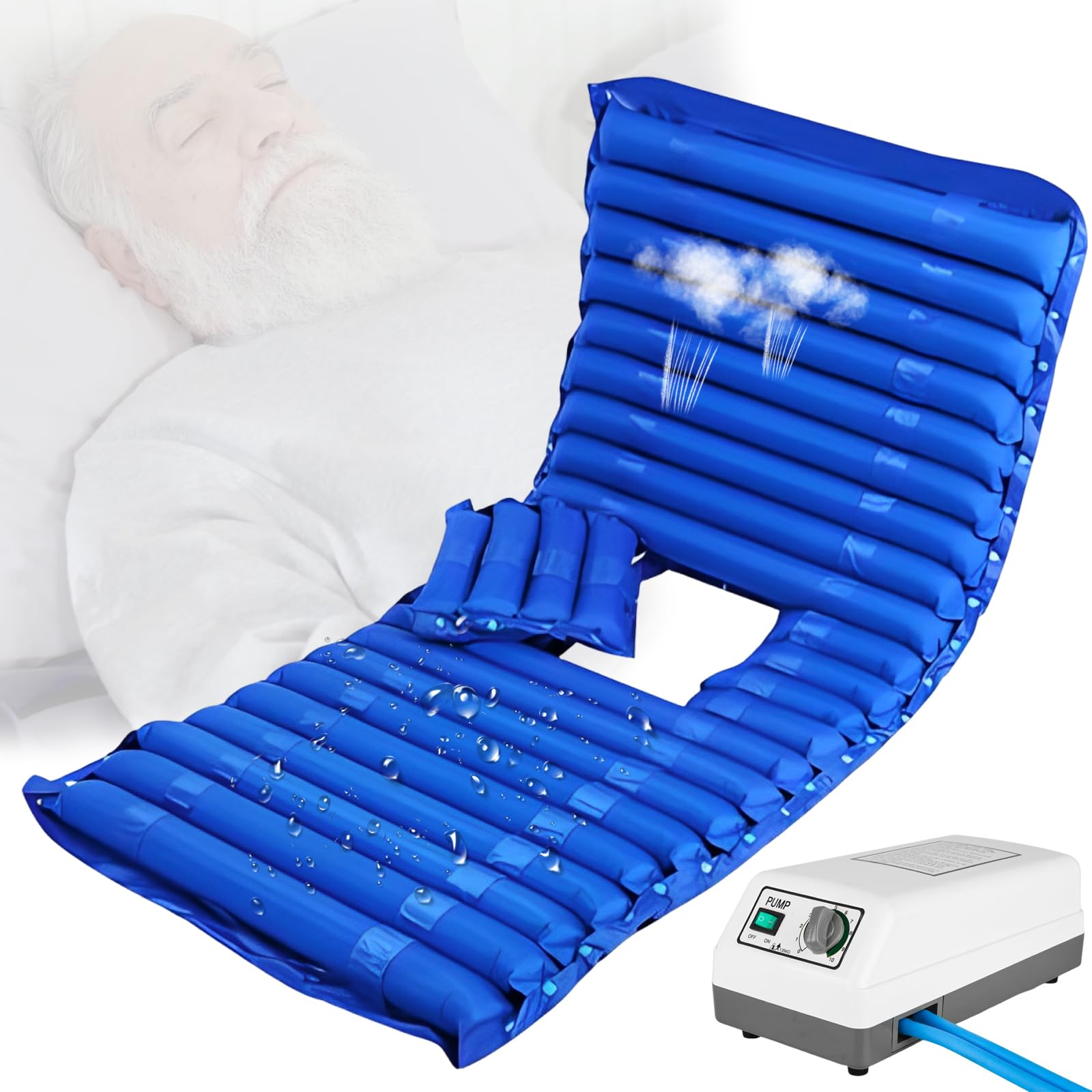 Genérico Colchón Antiescaras De Presión Alternante, Colchon Antiescaras 90x195 Cama Articulada con Bomba, Colchón para Aliviar La Presión para Hogares y Camas Hospitalaria, Airbag Desmontable,Blue b