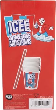 Fizz Creations ICEE 20-Pack Paper Slushie Cups & Straws 9oz Disposable