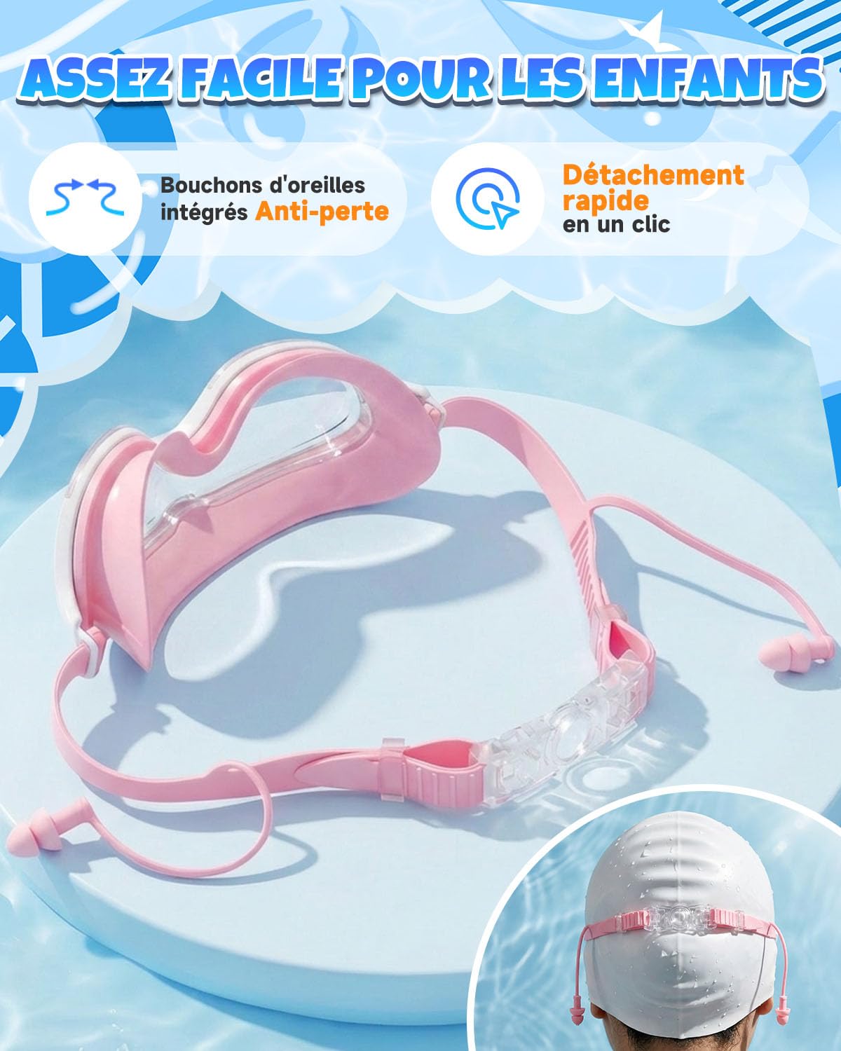 Zoomsnail Lunettes de Piscine Enfant 2 Pack, Design Semi-Cadre, Vision Panoramique Anti-Buée, Silicone Confort Étanche, Sangle Réglable, pour Filles et Garçons 3-15 Ans