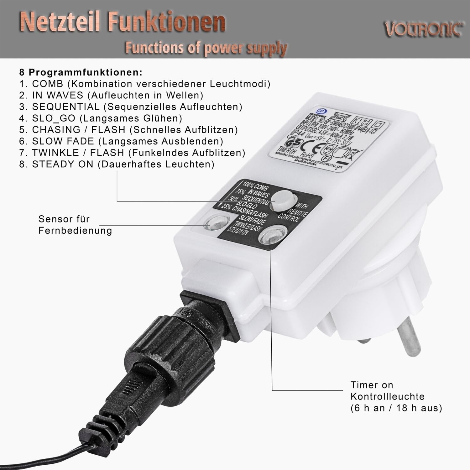 VOLTRONIC LED Baum Birkenoptik, innen und außen, IP44, warmweiß, Timer, Fernbedienung, Größenwahl, 180 cm 180 LEDs