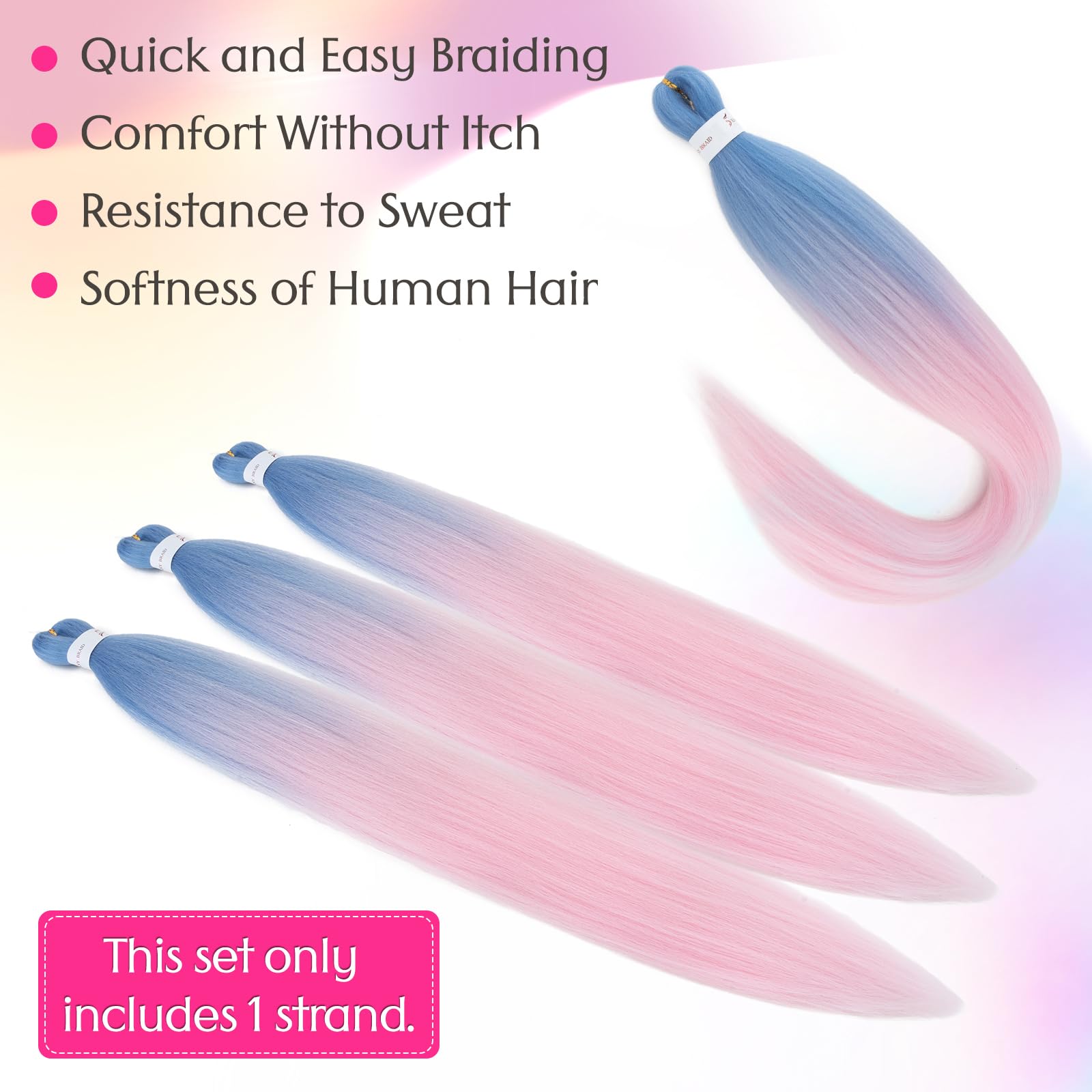 Silk-co Braiding Hair Extension Pre Stretched Professional Easy Braiding Hot Water Setting Yaki Synthetic 26" 90g Blue to Pink - Image 3