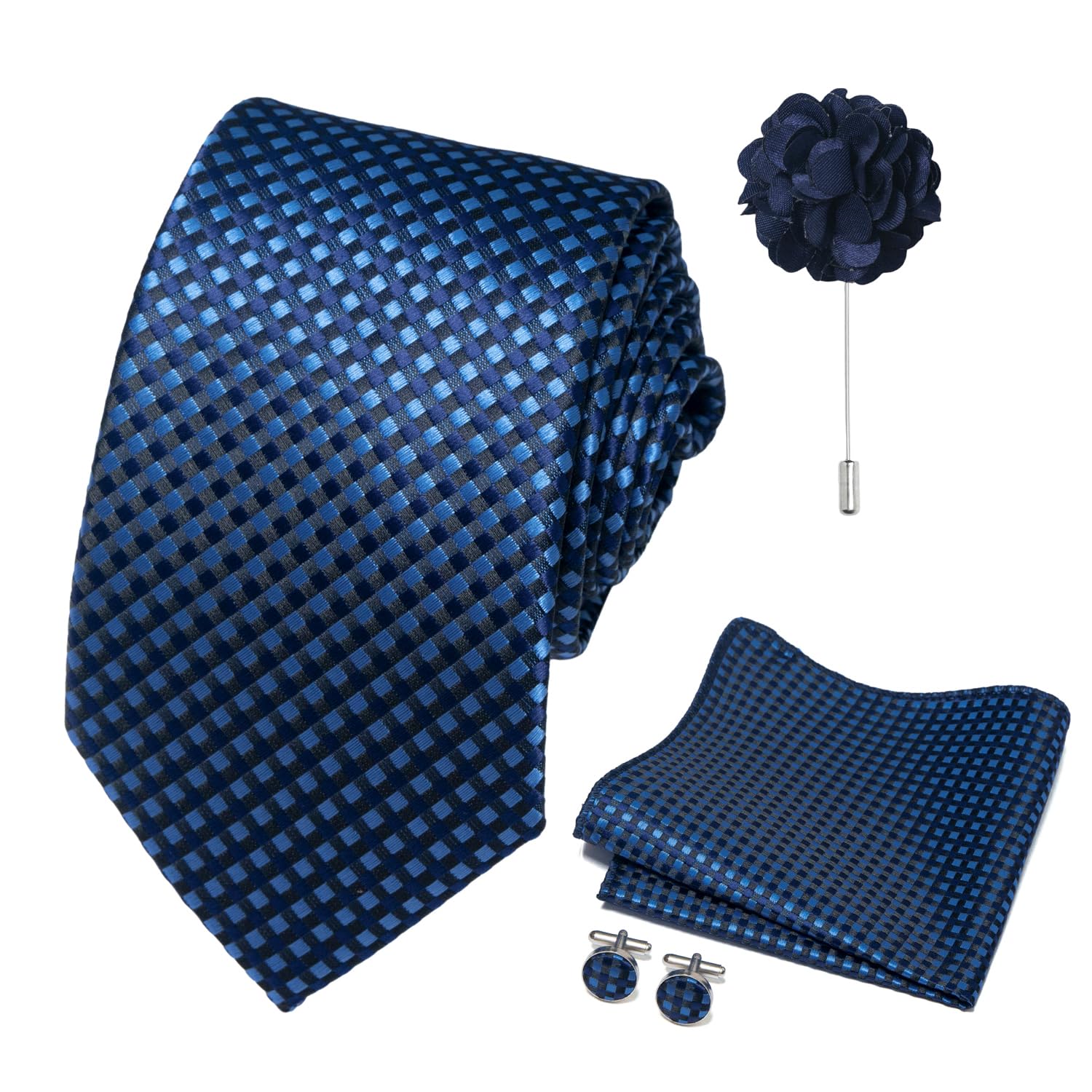 joy alice 70 Colors Ties Set Men Mixed Color Necktie Handkerchief Cufflinks Brooch 3.15 Formal