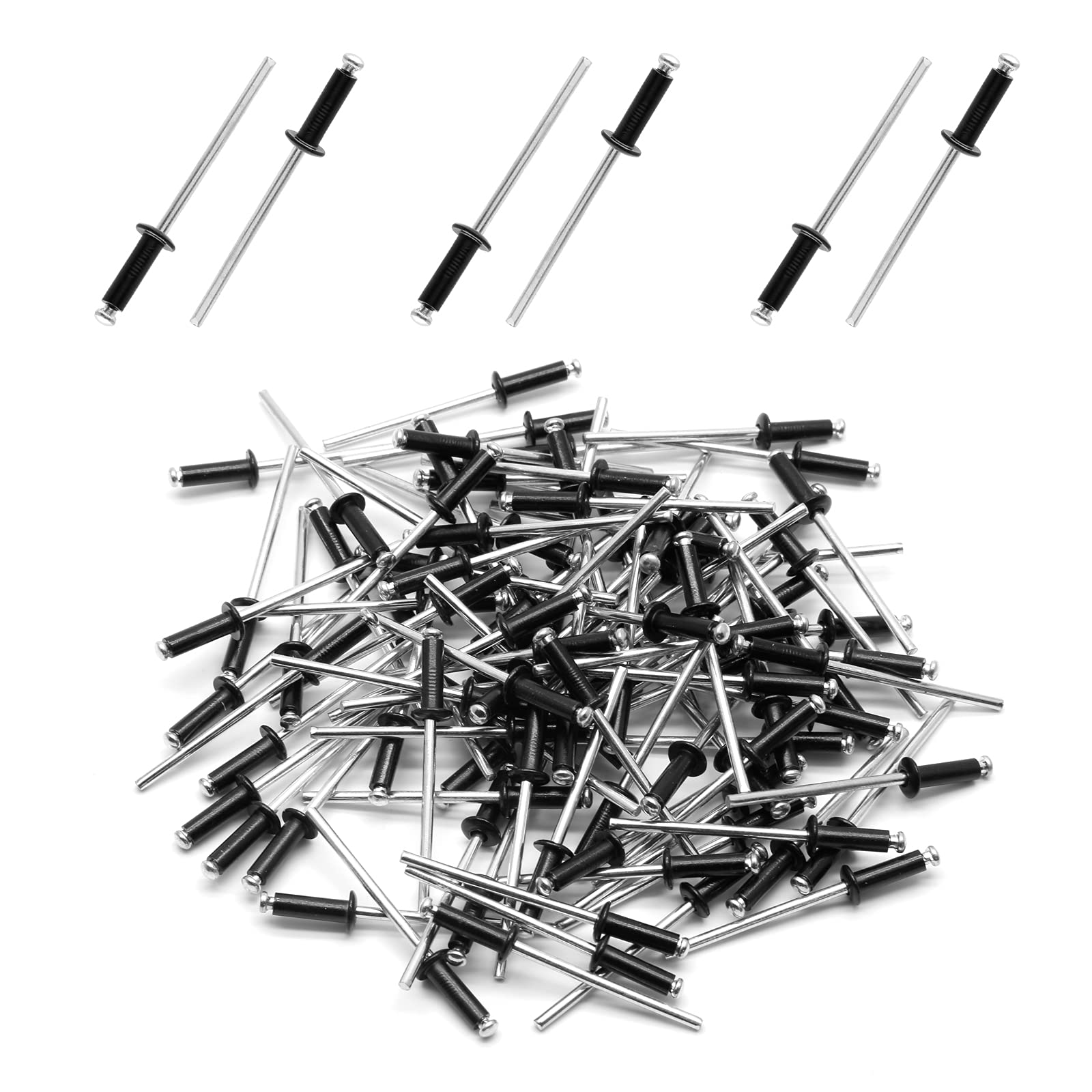 Zorveiio 1/8" x 3/8” Aluminum Blind Rivets Pop Rivets Assortment, Tri Grip Rivets Riveting Tool kit for Kayak Marine Boat- Pack of 100, Black