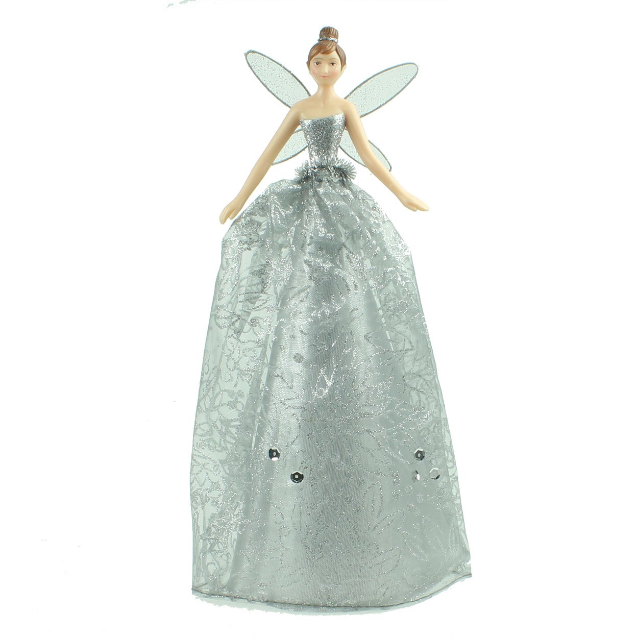 Gisela Graham Silver Angel Christmas Tree Topper With Patterned Skirt (28Cm)